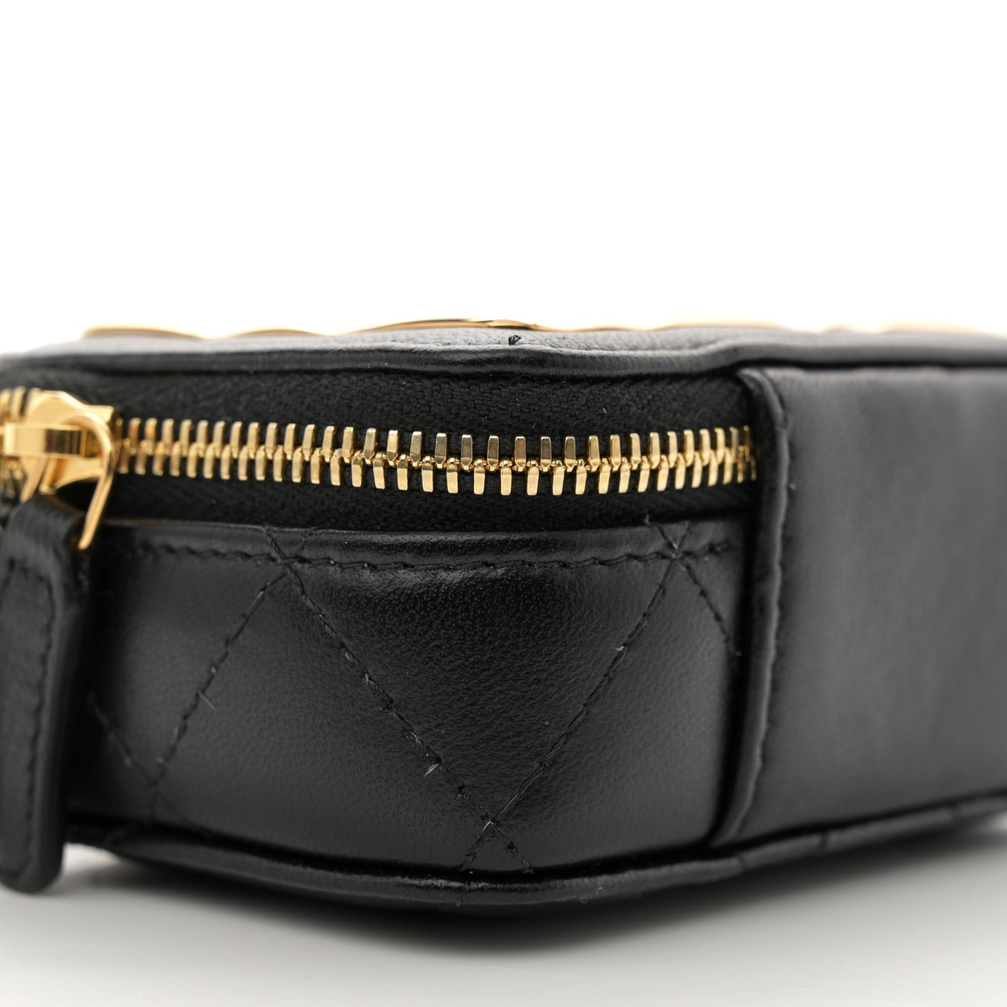 Lambskin Metal Quilted Extra Mini Vanity Case With Chain Black Gold