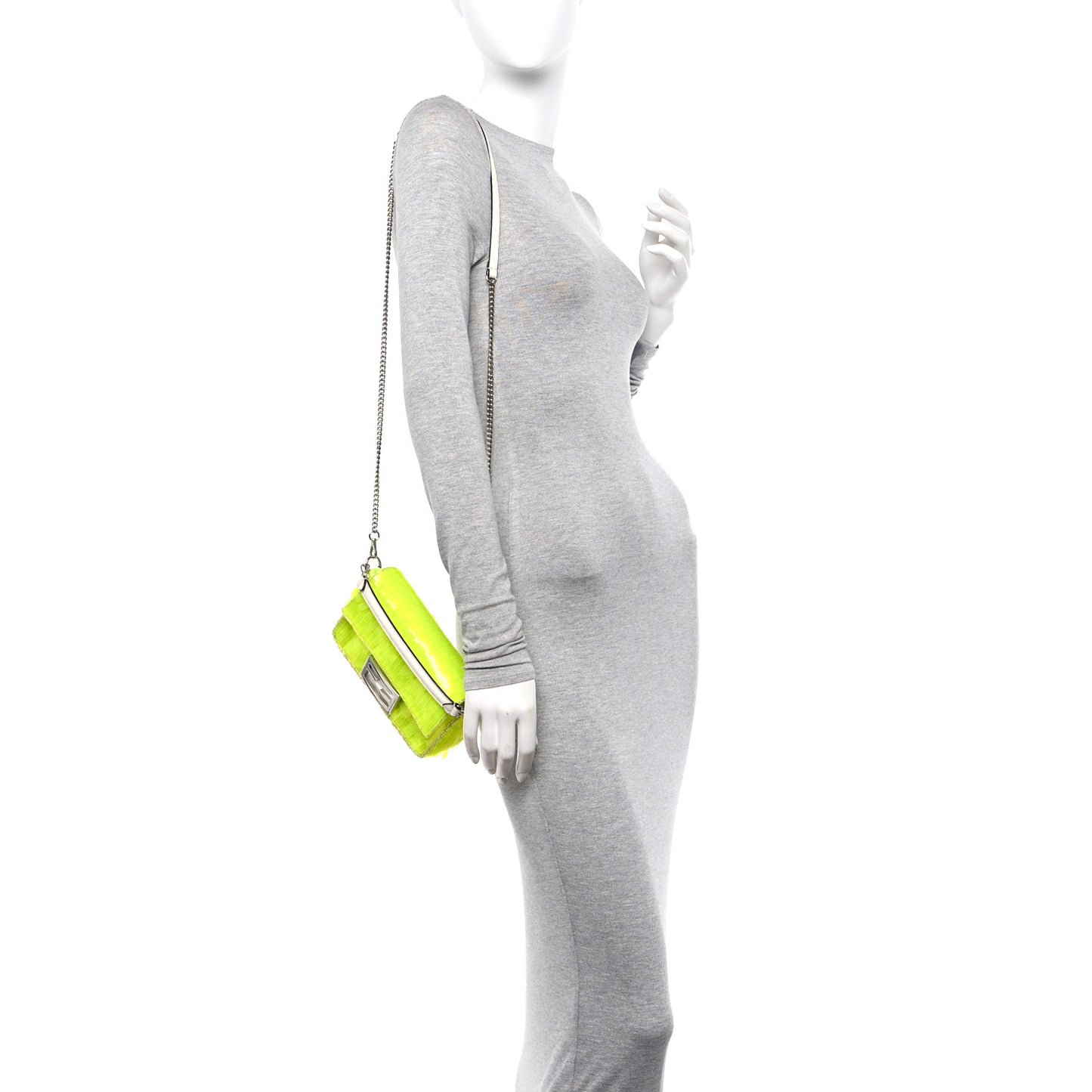 Transparent Paillettes Elaphe Mini Baguette Yellow Fluo Avorio