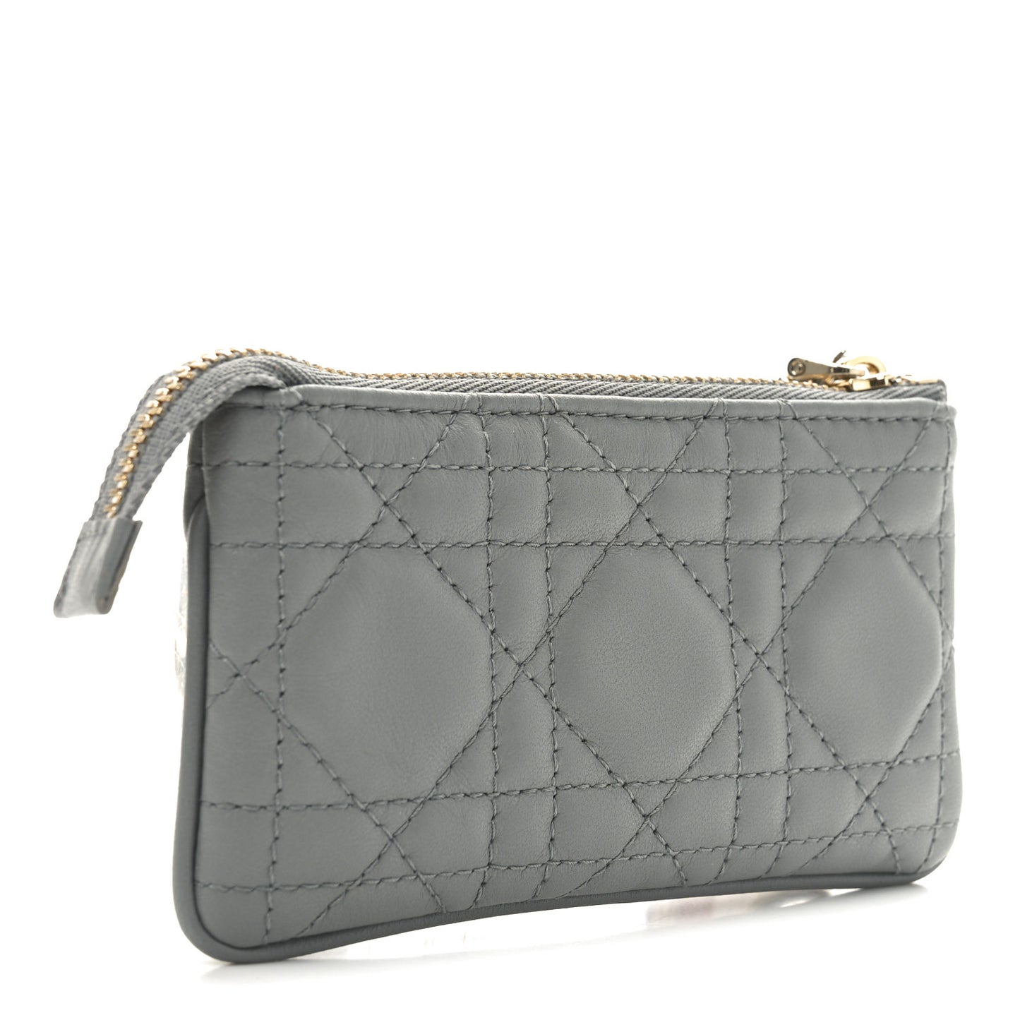 Lambskin Cannage Lady Dior Zipped Key Case Stone Grey