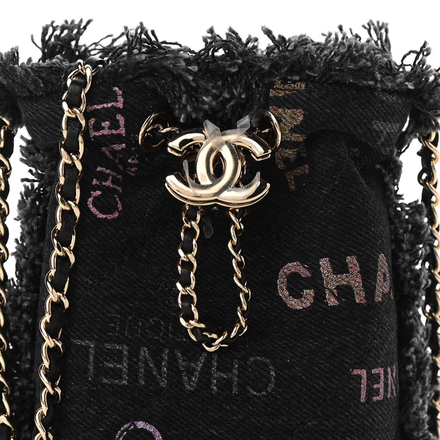 Denim Quilted Mood Mini Bucket With Chain Black Multicolor