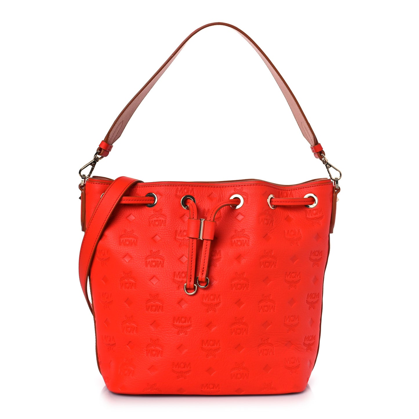 Calfskin Ottomar Monogram Essential Bucket Hot Coral