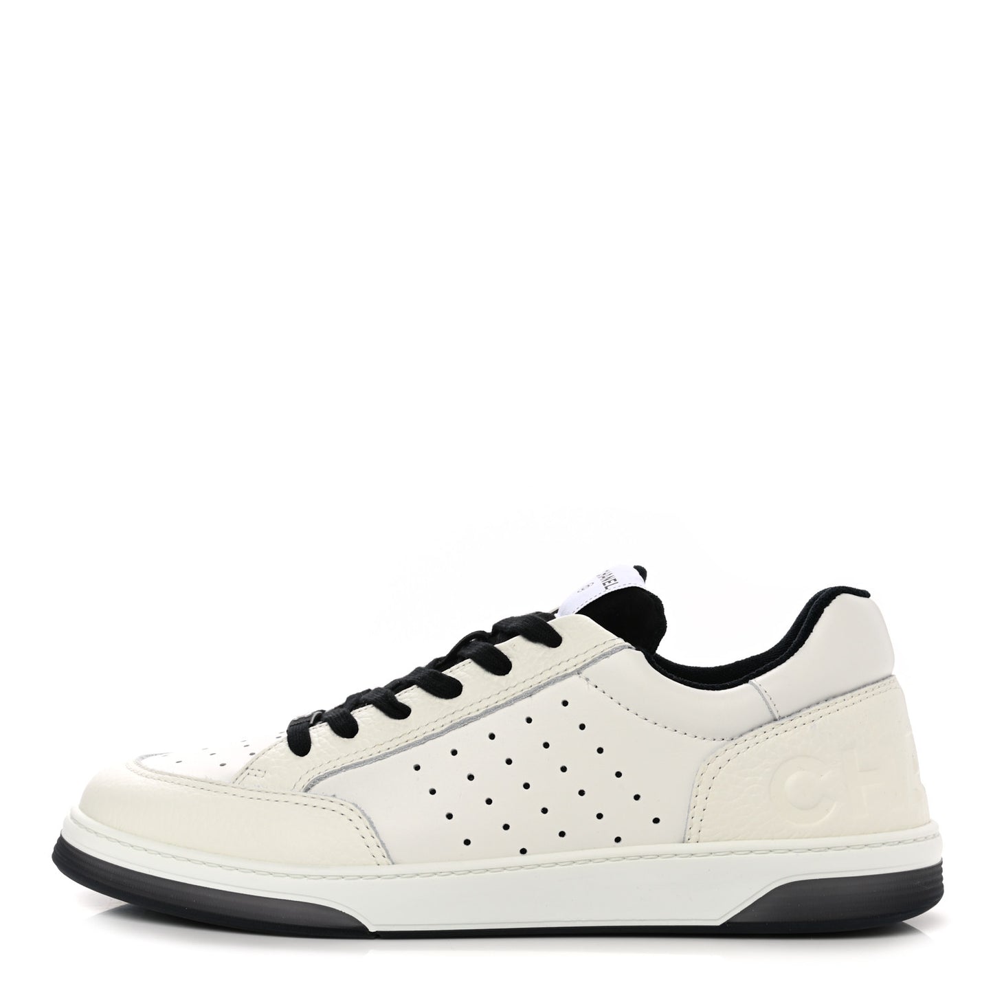 Grained Calfskin Fabric Mens Logo Sneakers 46 White Black