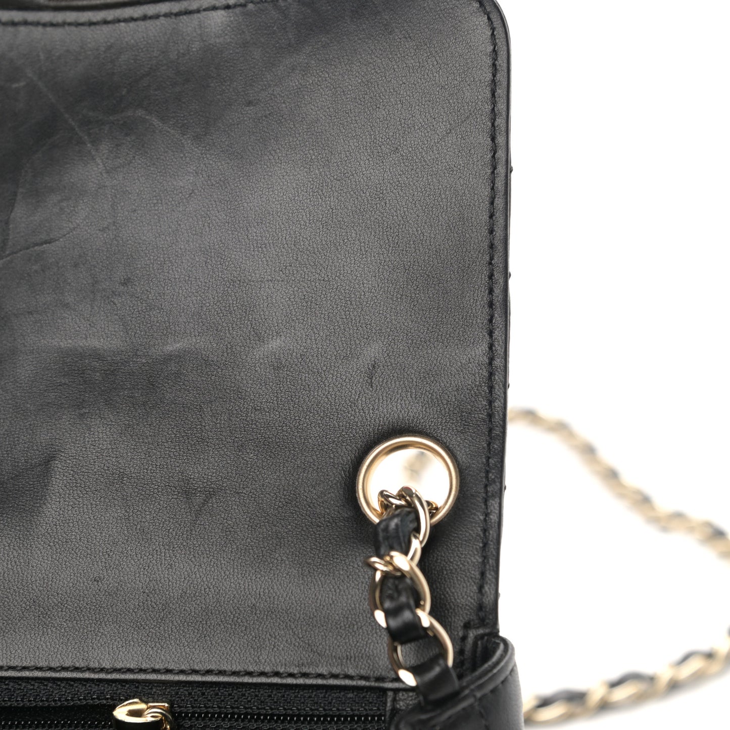 Lambskin Chevron Quilted Mini Square Flap Black