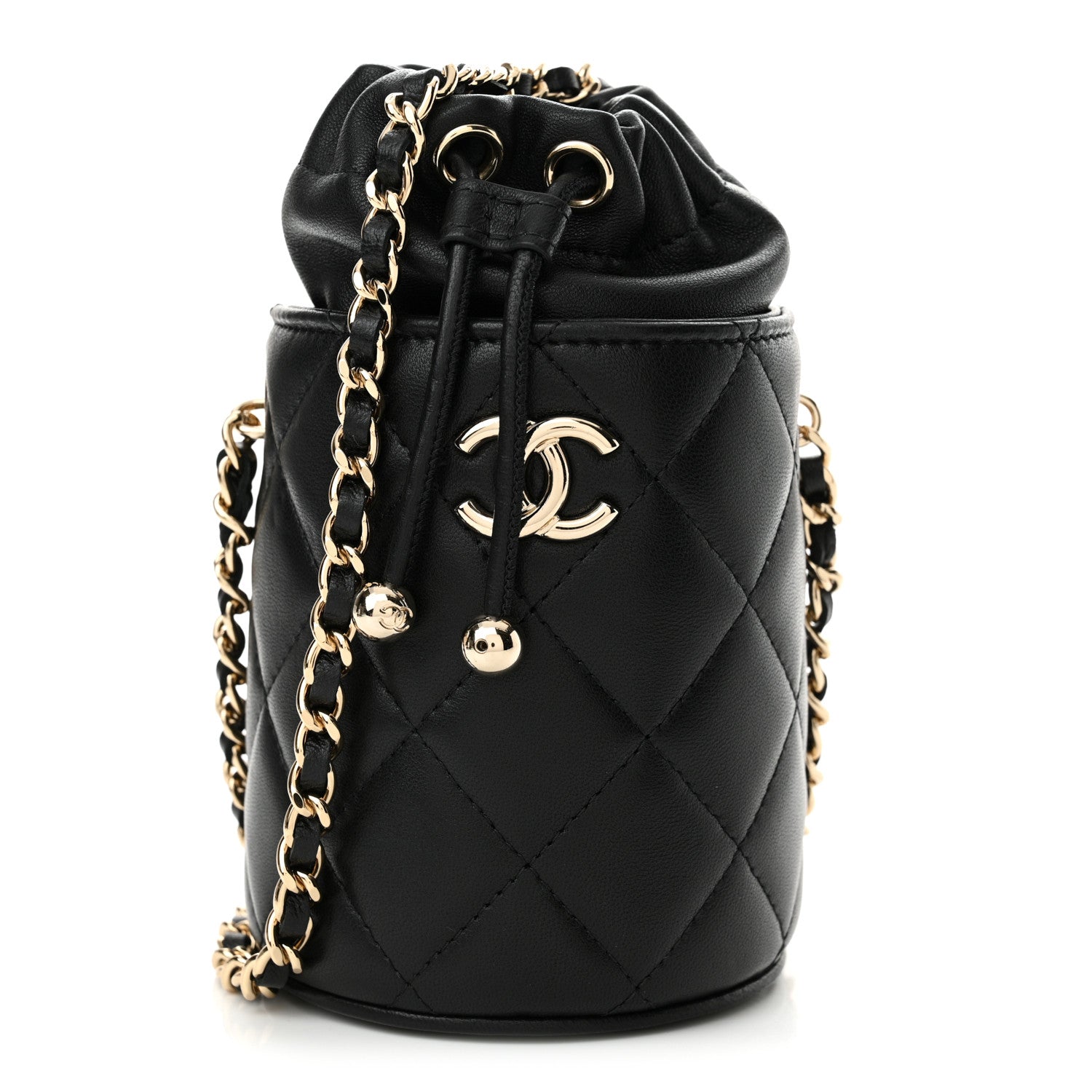 Chanel Lambskin Quilted Mini Bucket Bag With Chain Black 1 of 11