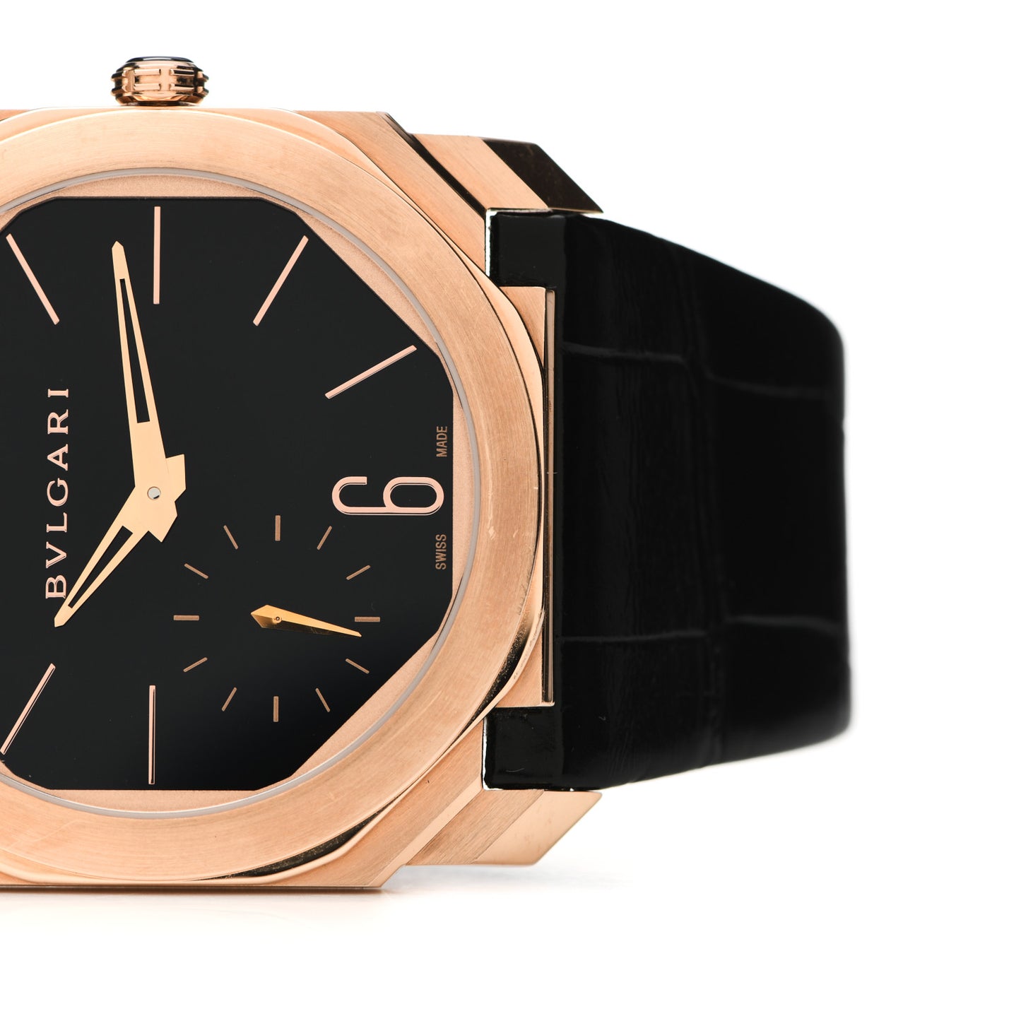 18K Rose Gold Alligator 40mm Octo Finissimo Extra Thin Manual Winding Watch Black