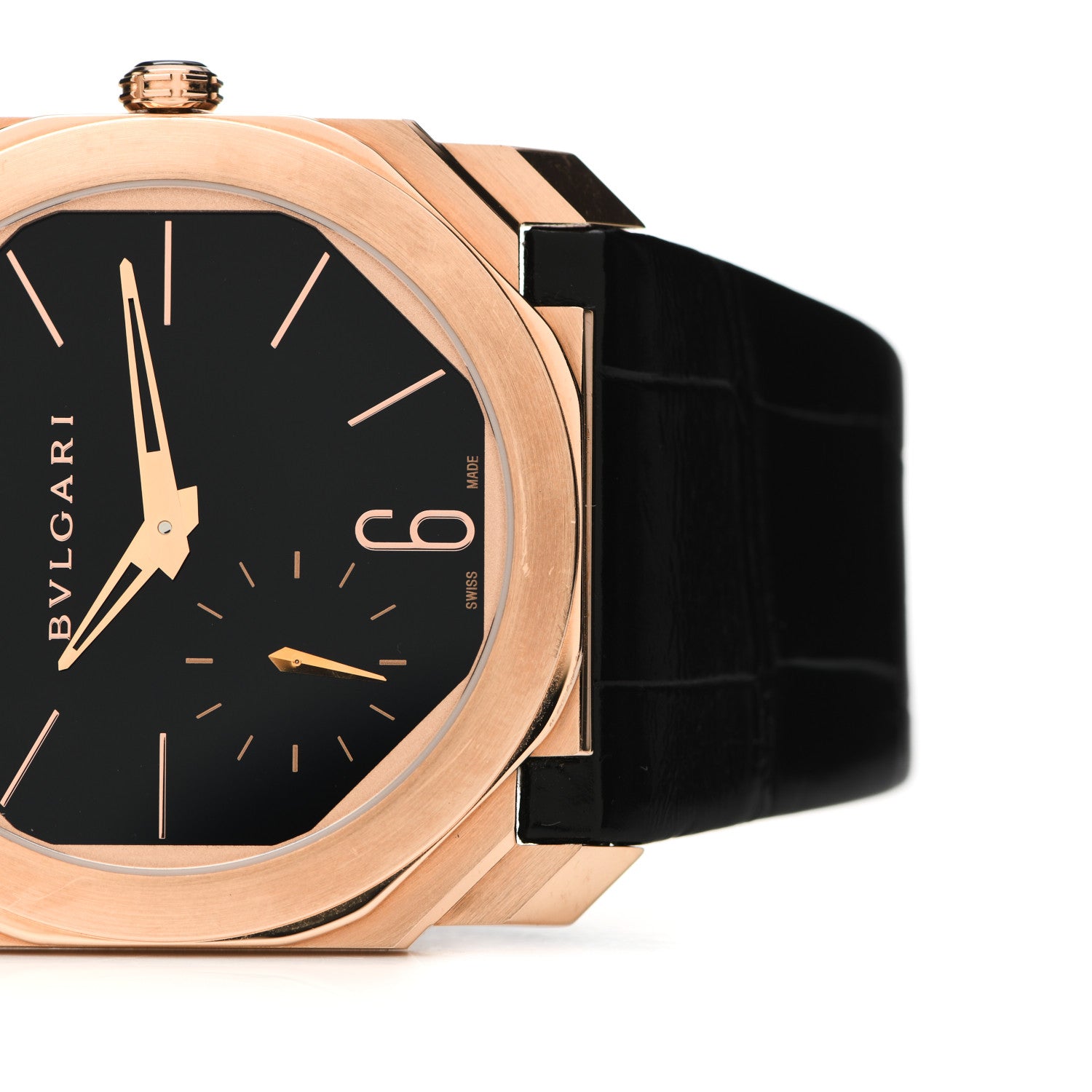 Bulgari 18K Rose Gold Alligator 40mm Octo Finissimo Extra Thin Manual Winding Watch Black 9 of 10