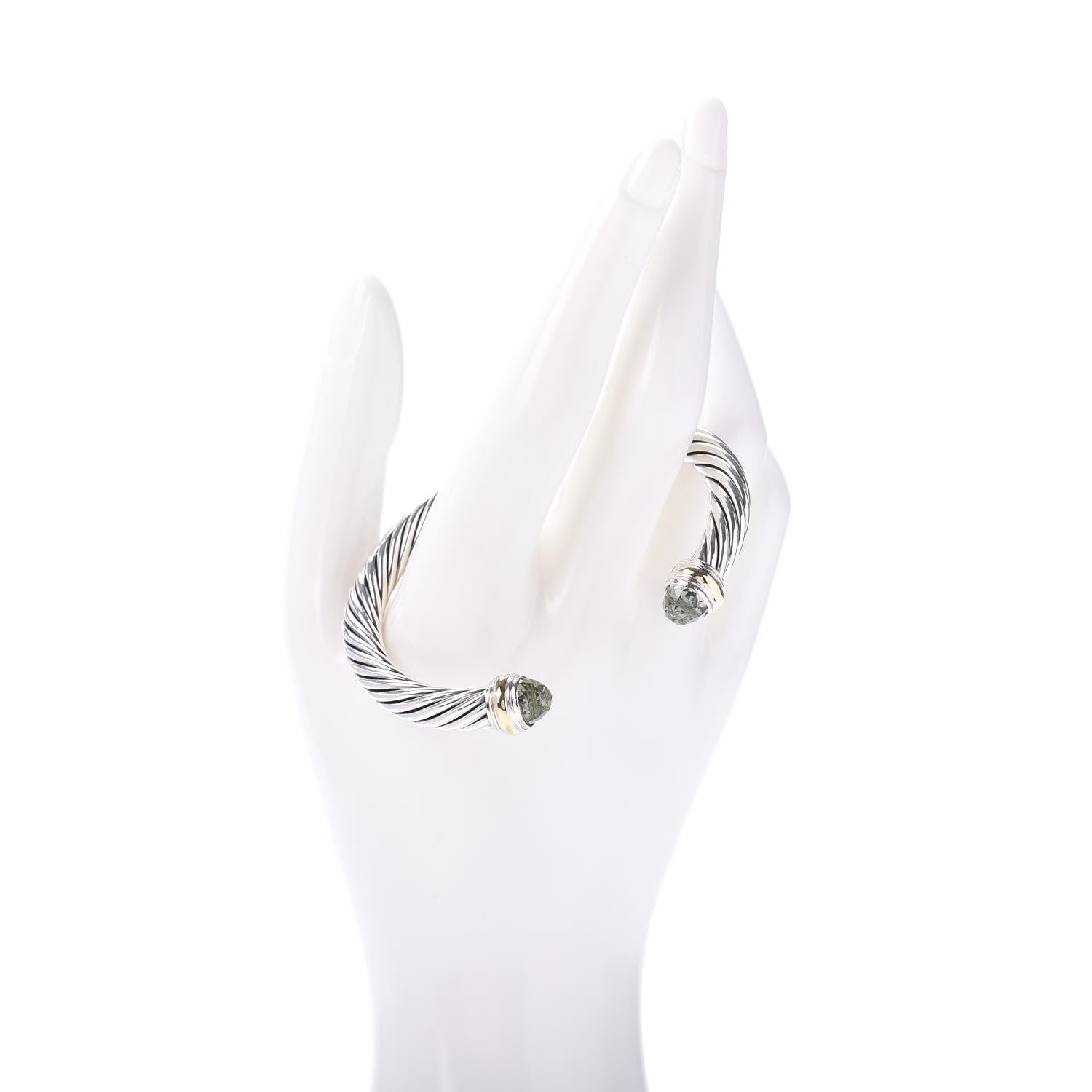 David Yurman Sterling Silver 14K Yellow Gold Prasiolite 7mm Cable Classics Bracelet 2 of 4