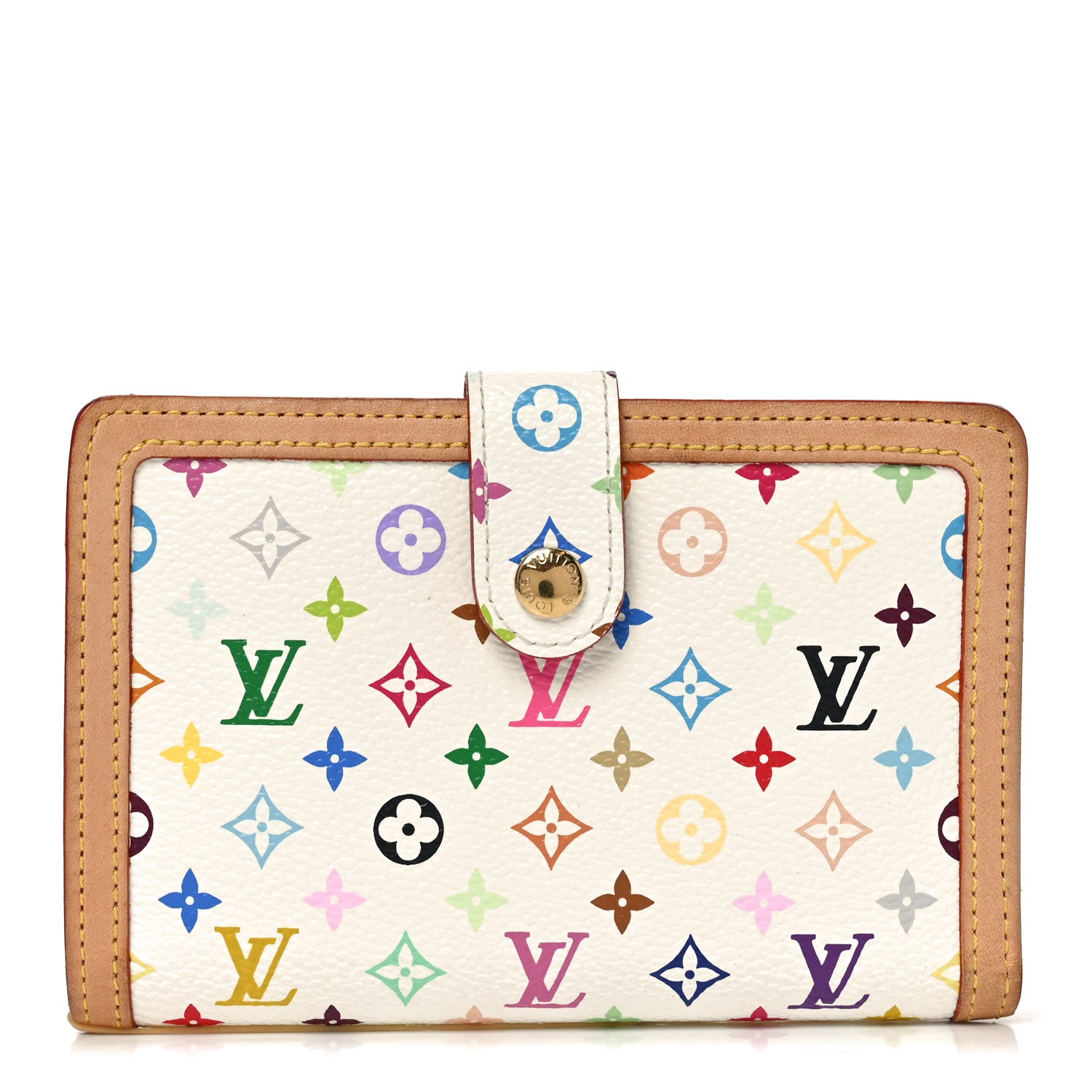 ルイヴィトン Louis Vuitton Monogram Multicolor French Purse Wallet White