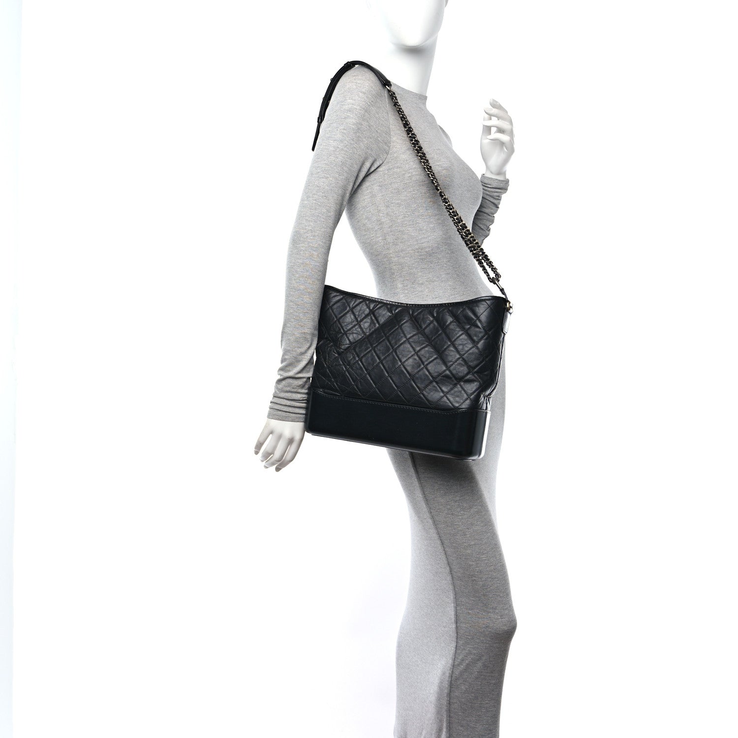 Chanel Aged Calfskin Quilted Large Gabrielle Hobo Black 2 of 11