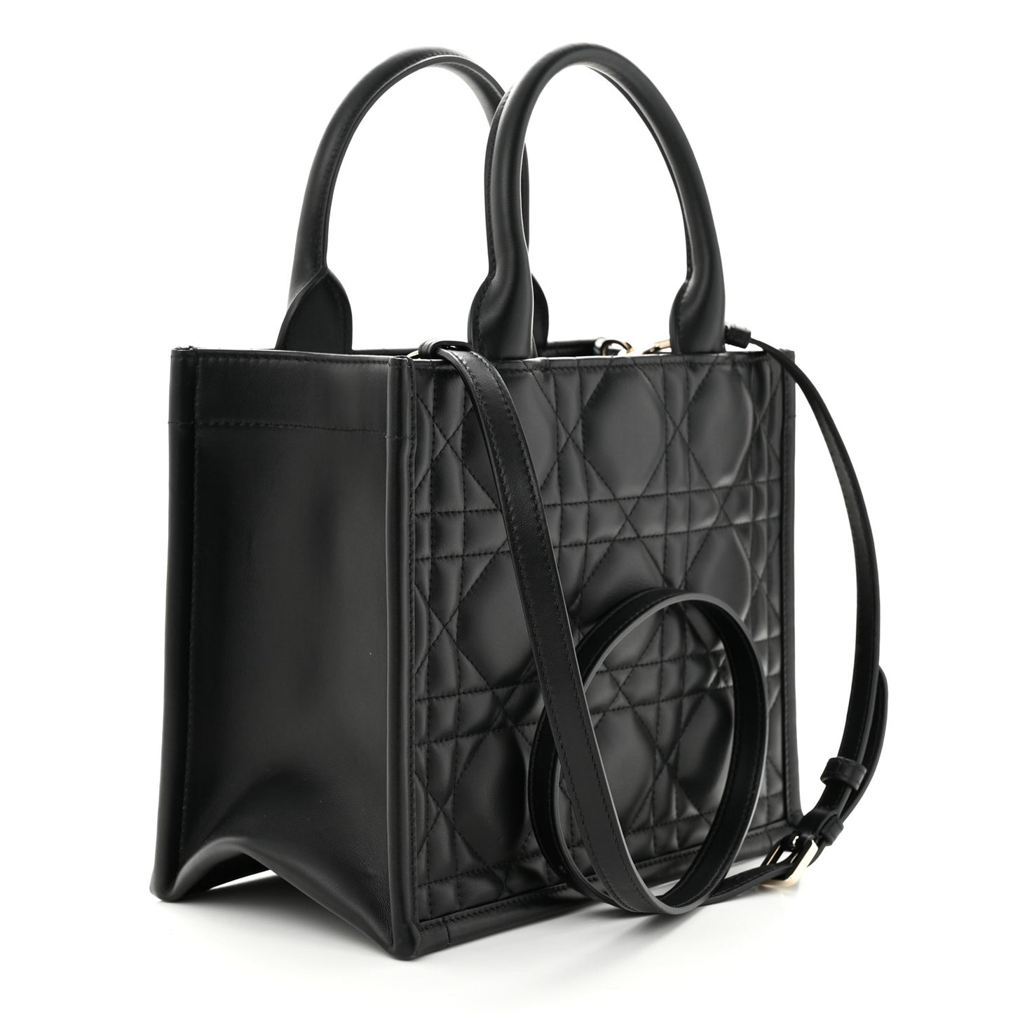 Calfskin Macro Cannage Small Book Tote Black