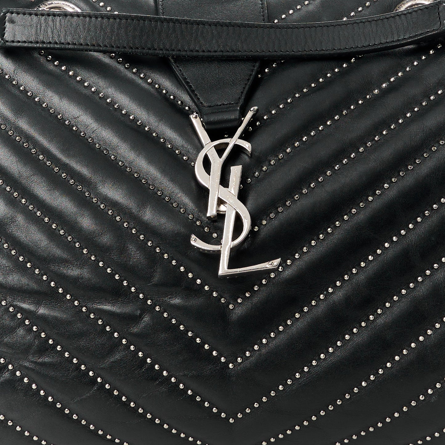 Lambskin Matelasse Studded Chevron Monogram Shopping Bag Black
