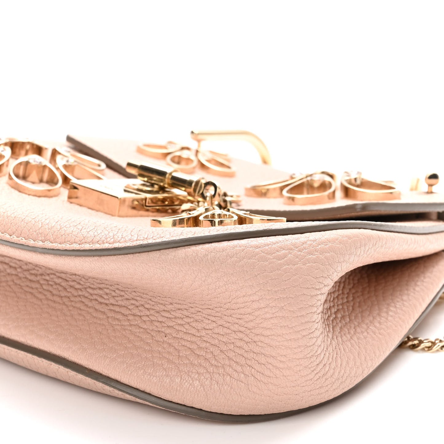 Grained Lambskin Flower Crystal Embellished Mini Drew Shoulder Bag Cement Pink