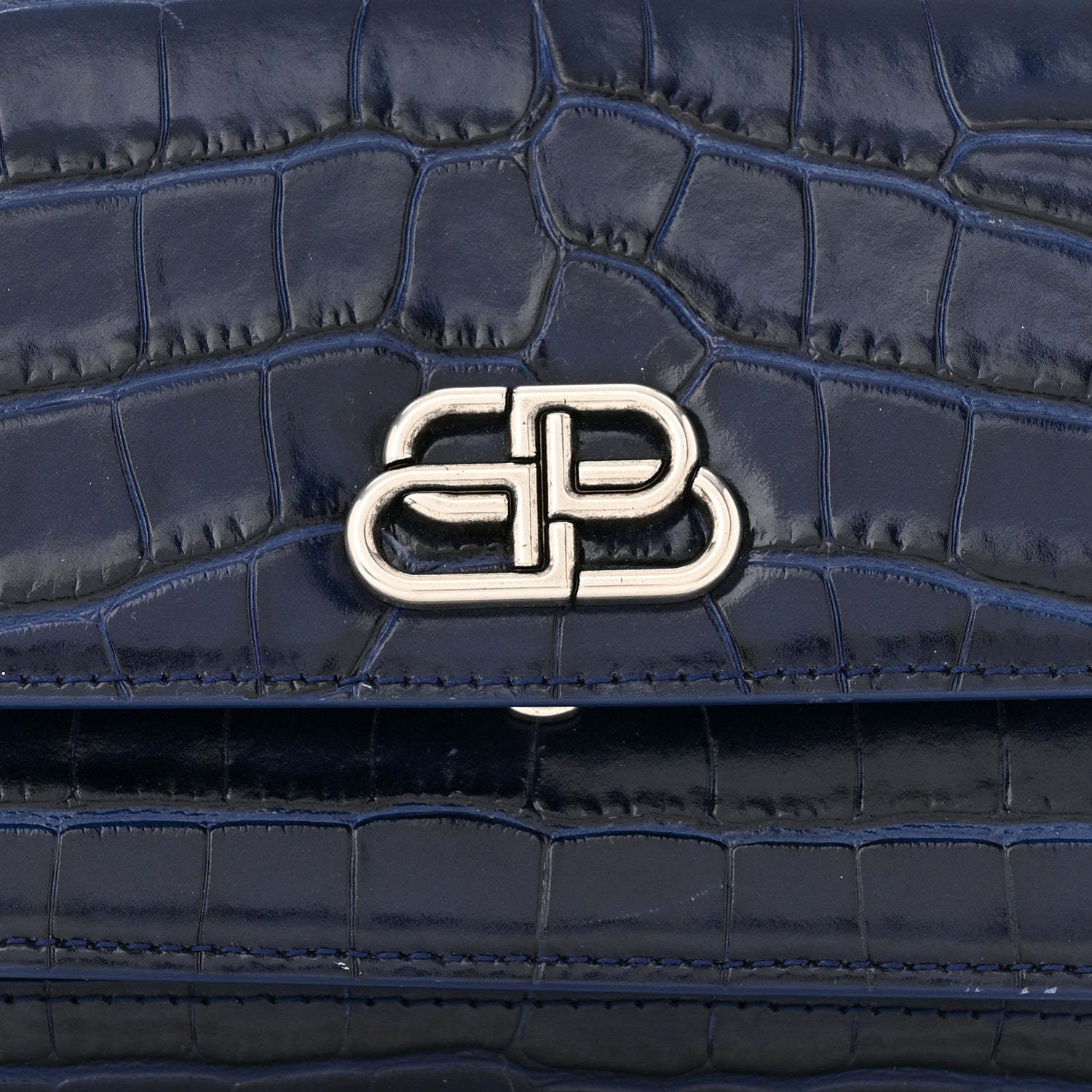 Balenciaga Shiny Calfskin Crocodile Embossed XS Sharp Top Handle Bag Navy 7 of 9