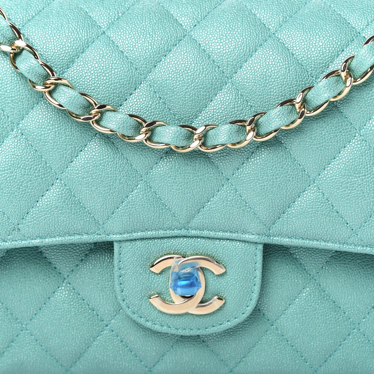 Iridescent Caviar Quilted Medium Double Flap Green