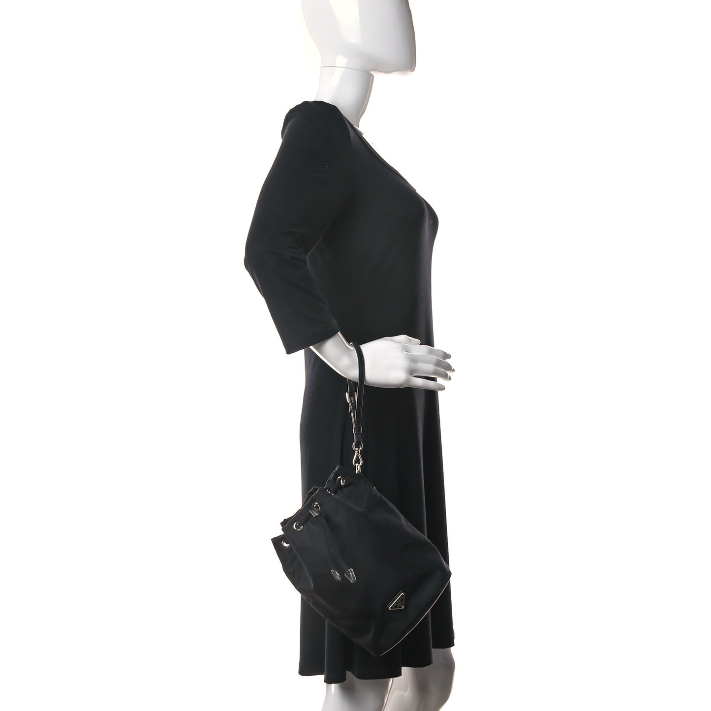 Saffiano Tessuto Nylon Vela Bucket Wristlet Black