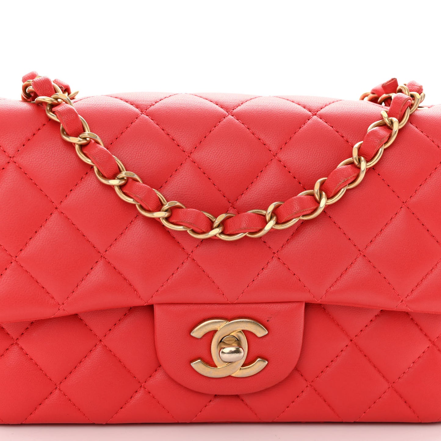 Lambskin Quilted Mini Rectangular Flap Red