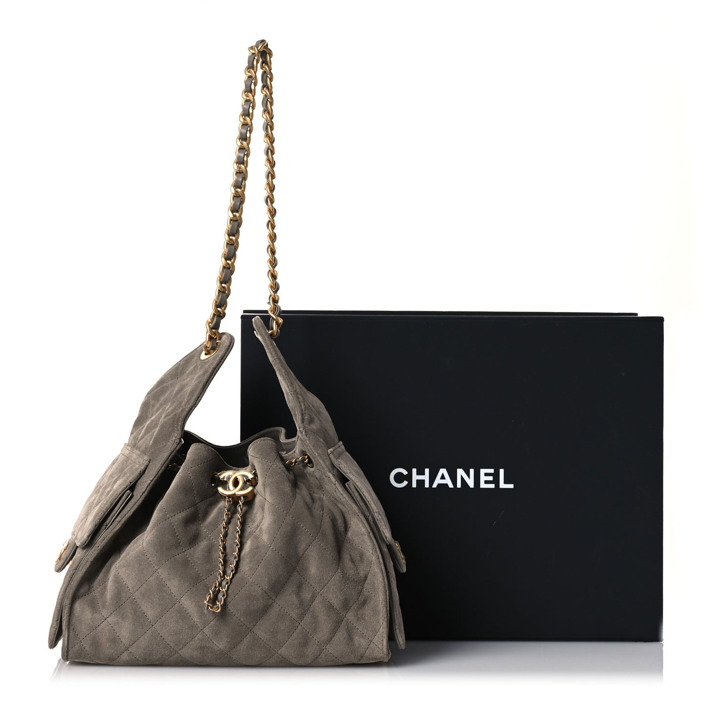 Suede Quilted Small Chanel 25 Handbag Grey