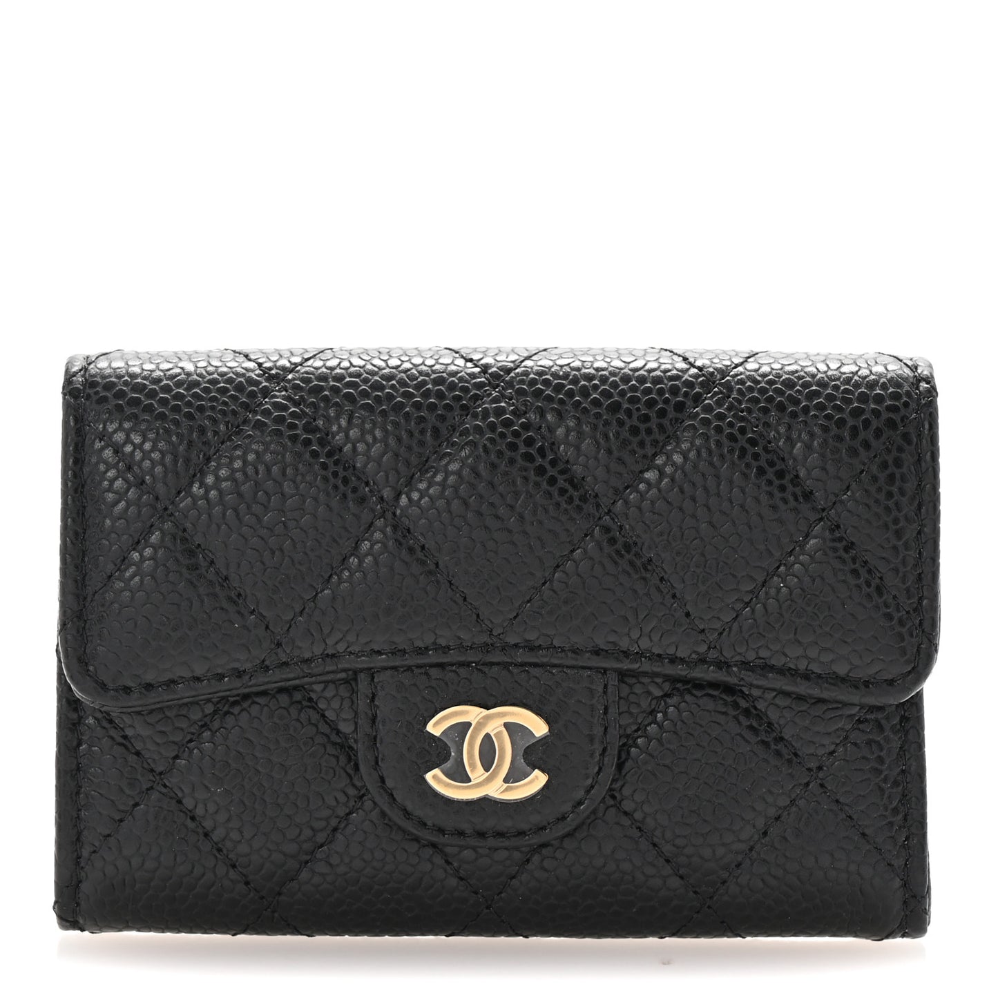 Caviar Quilted Flap Card Holder Wallet Black