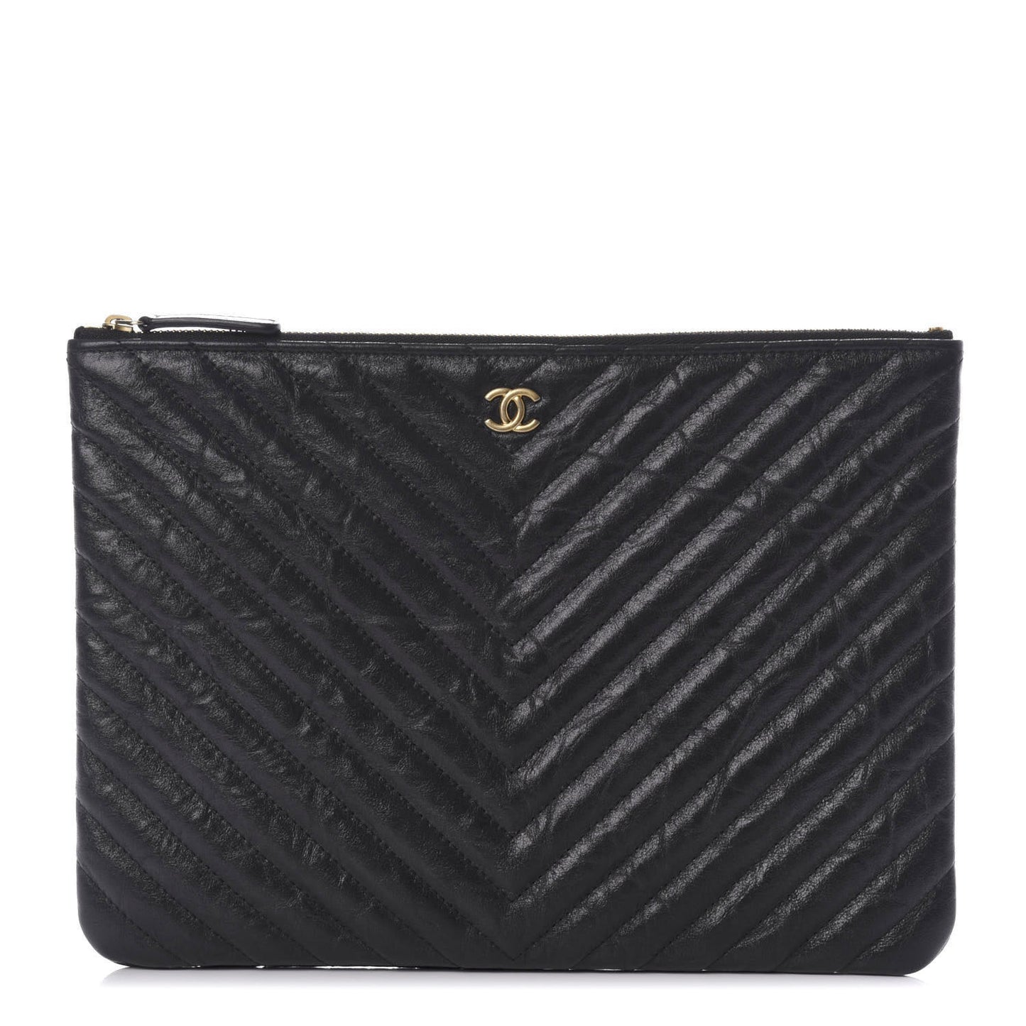 Aged Calfskin Chevron Quilted Medium Cosmetic Case Black