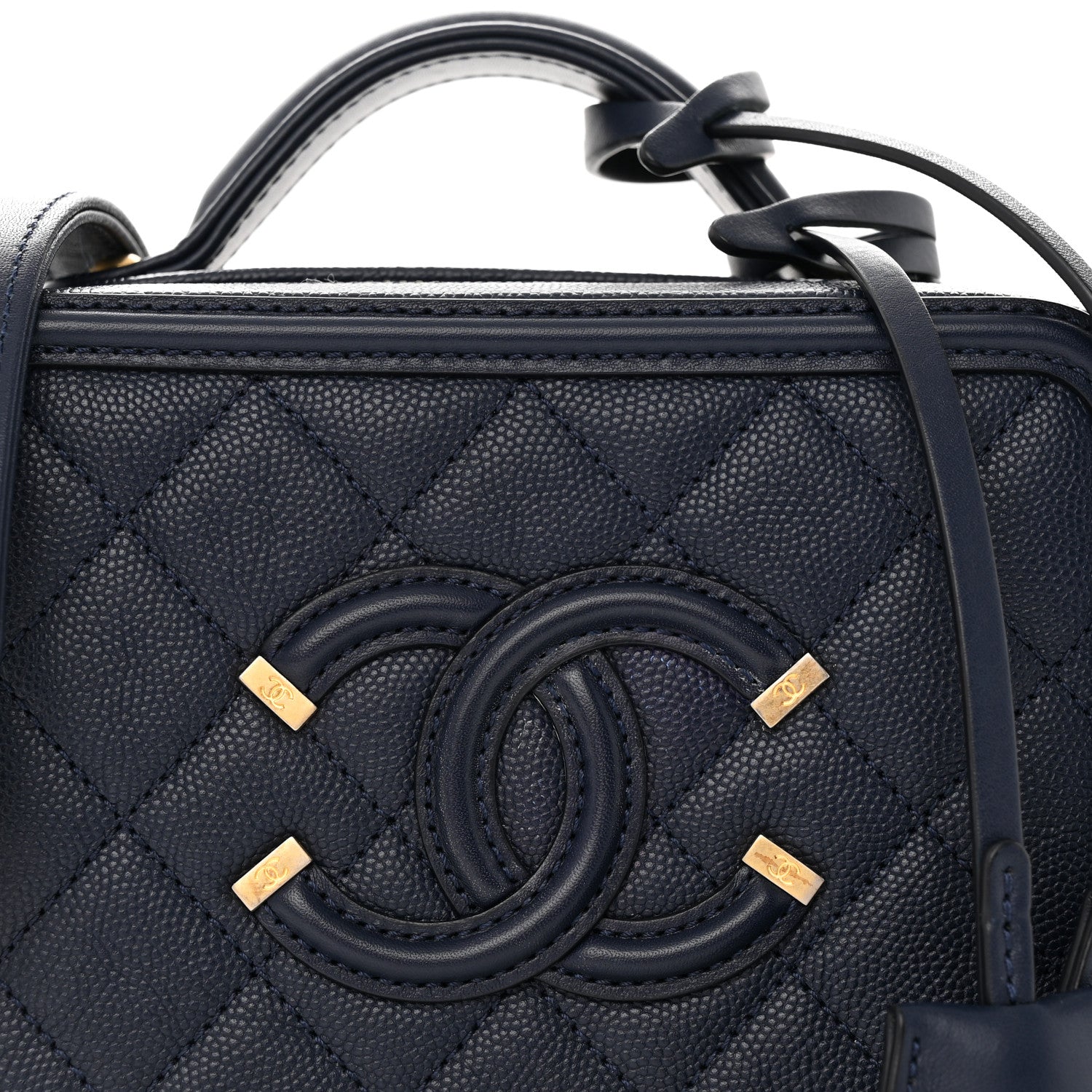 Chanel Caviar Quilted Small CC Filigree Vanity Case Navy 8 of 10