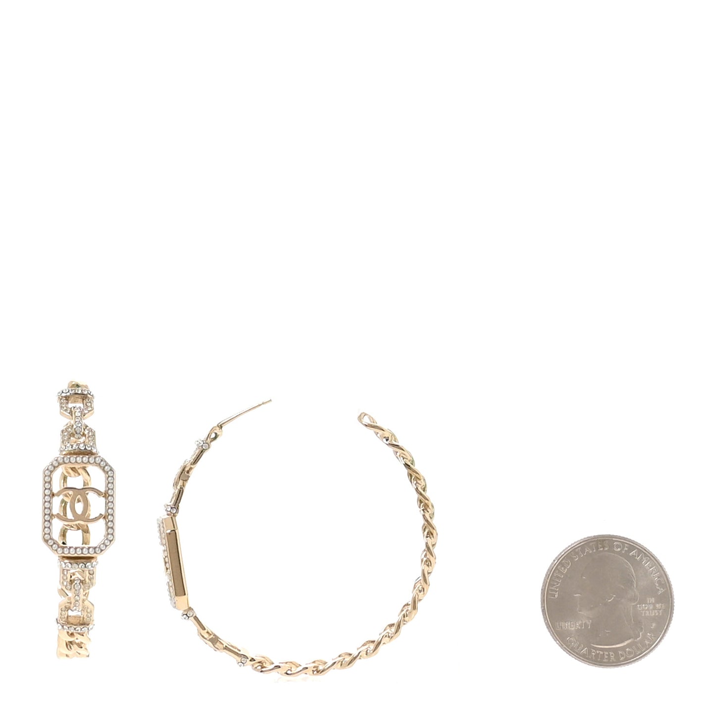 Metal Crystal CC Vendome Chain Hoop Earrings Gold