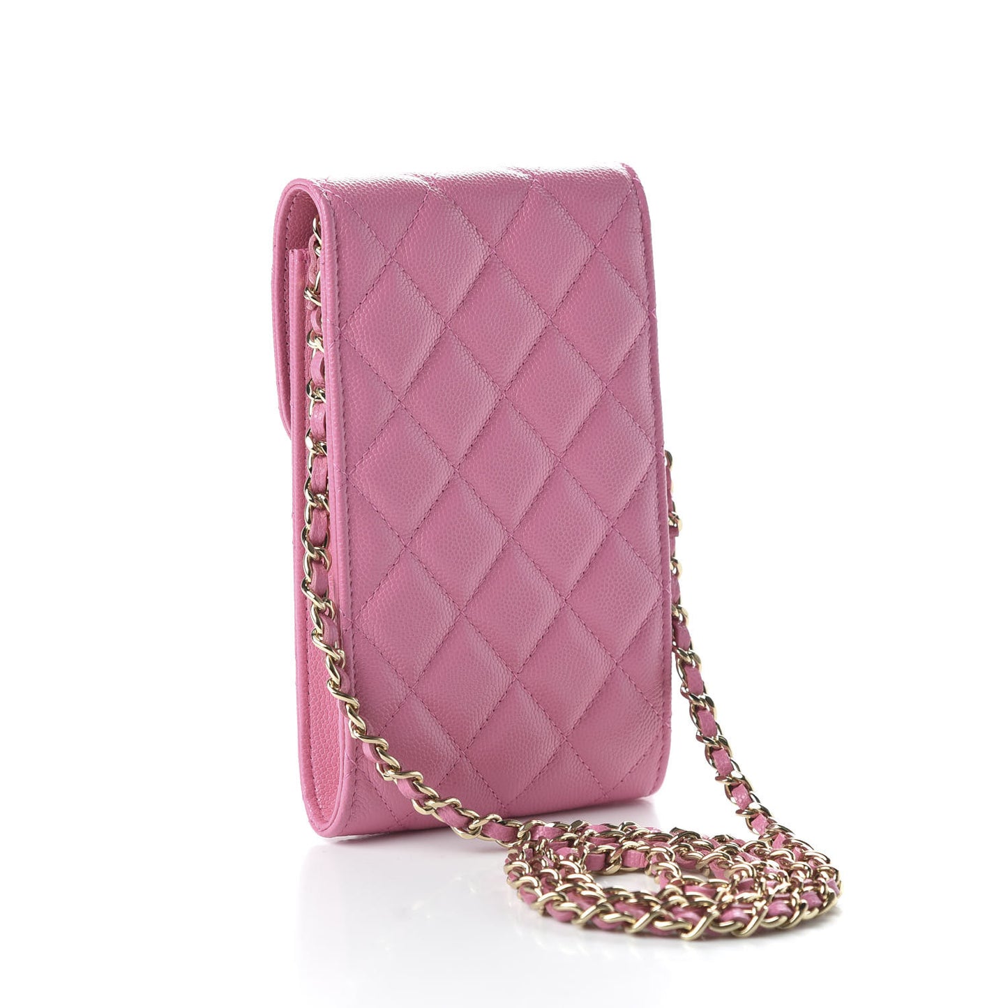Caviar Quilted Crystal CC Airpods Pro and Phone Case With Chain Pink