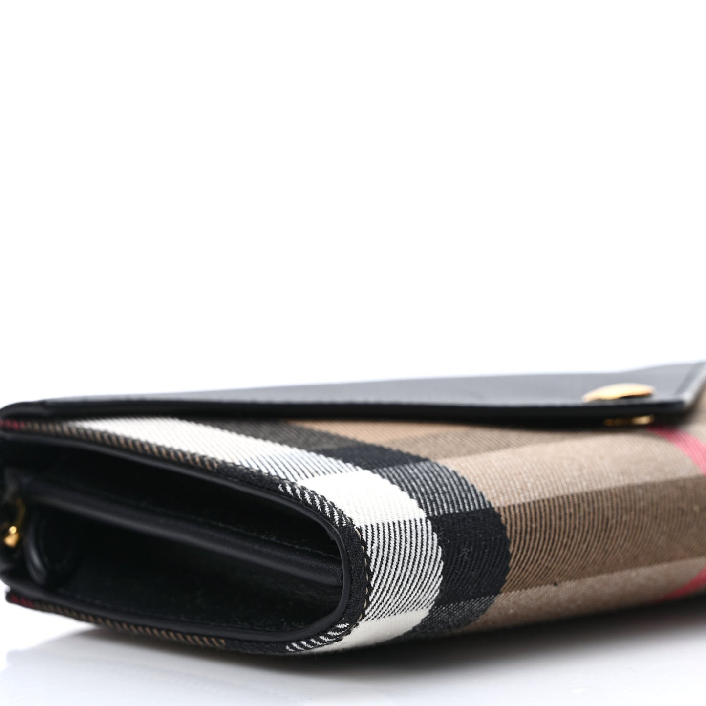 Calfskin House Check Hannah Wallet with Detachable Strap Black
