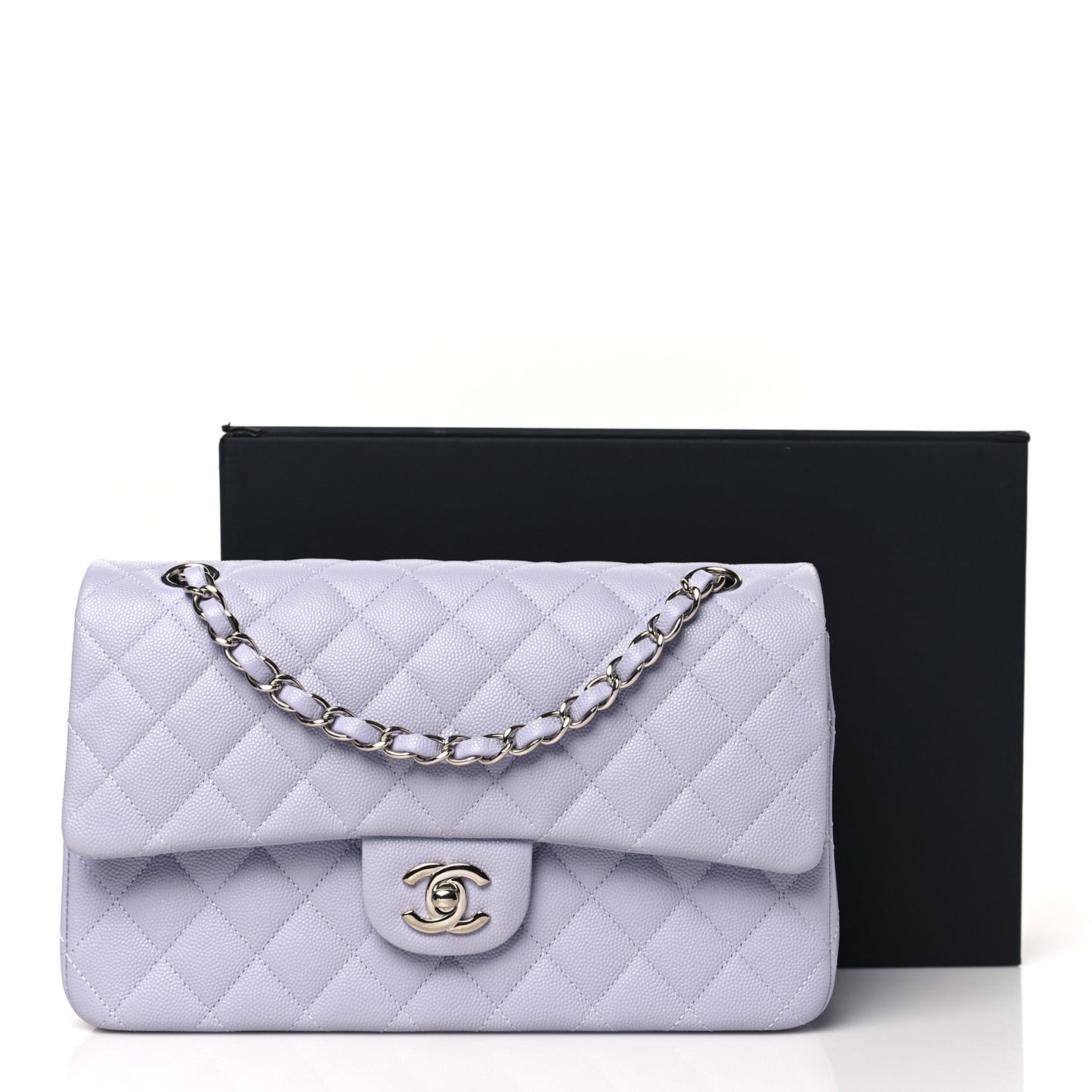 Caviar Quilted Medium Double Flap Light Purple