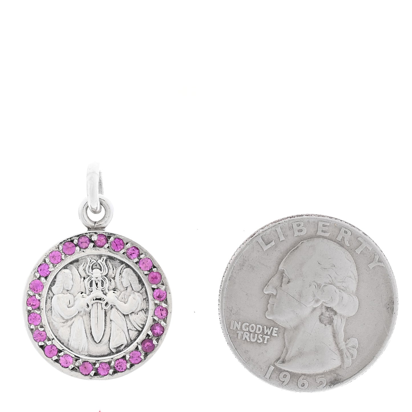 Sterling Silver Pink Sapphire Angels and Dagger Pendant