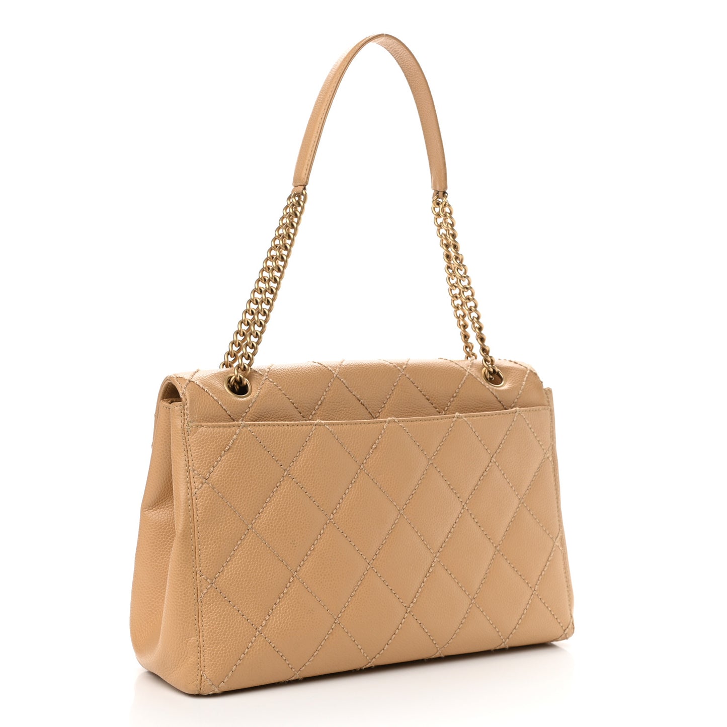 Caviar Quilted Wild Stitch Medium Single Flap Beige