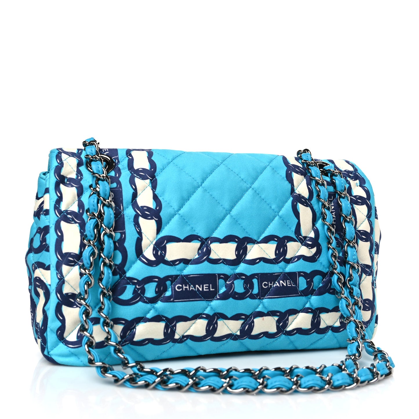 Silk Chain Printed Medium Single Flap Blue