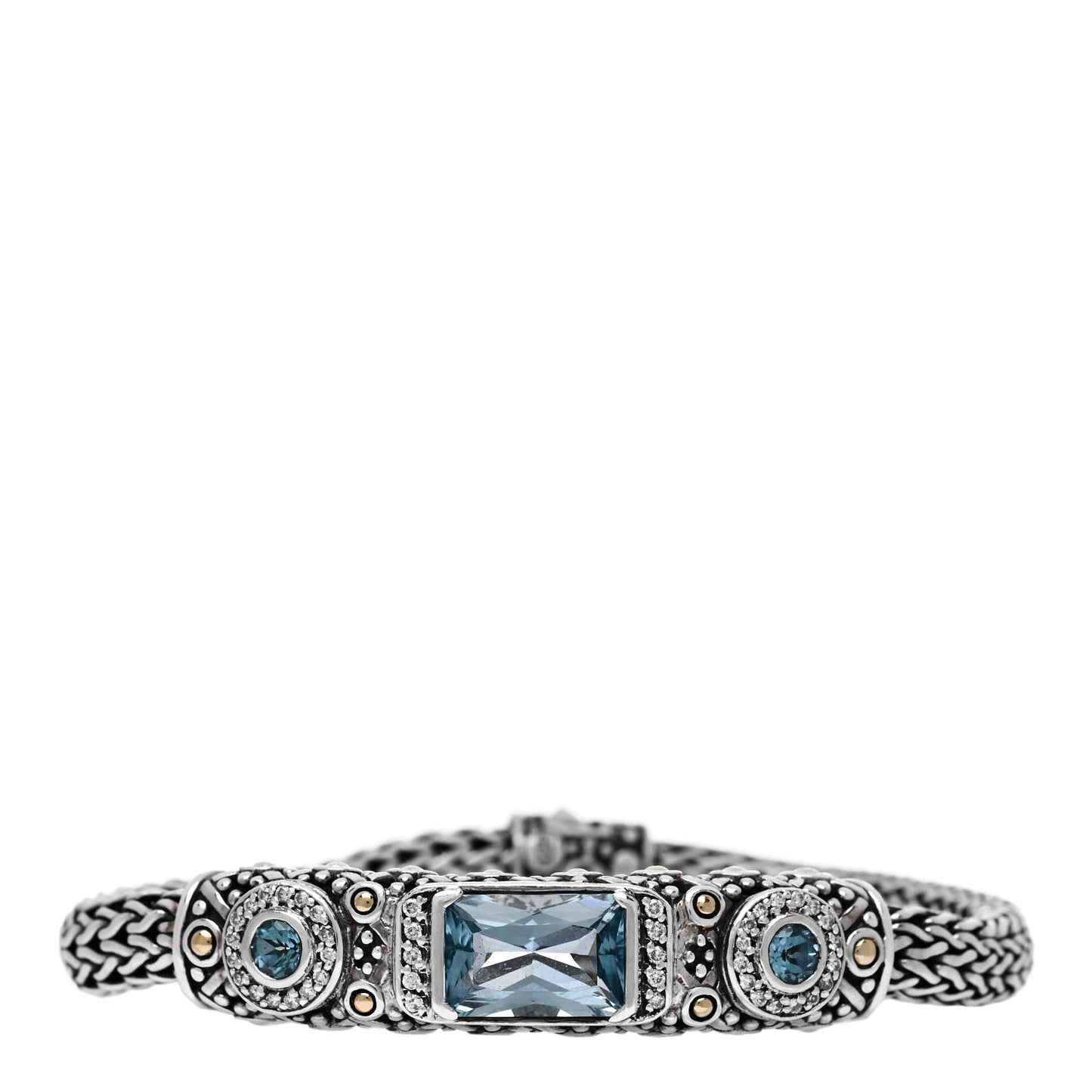 Sterling Silver 18K Yellow Gold Blue Topaz Diamond Batu Sari Bracelet