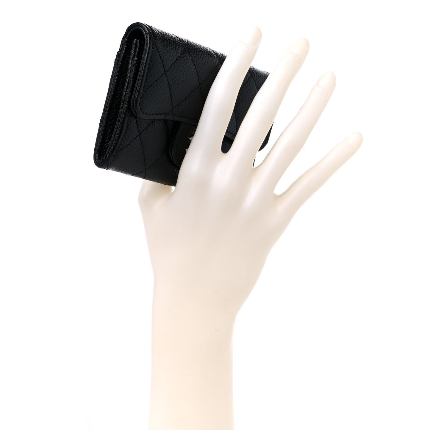 Caviar Quilted Flap Card Holder Wallet Black