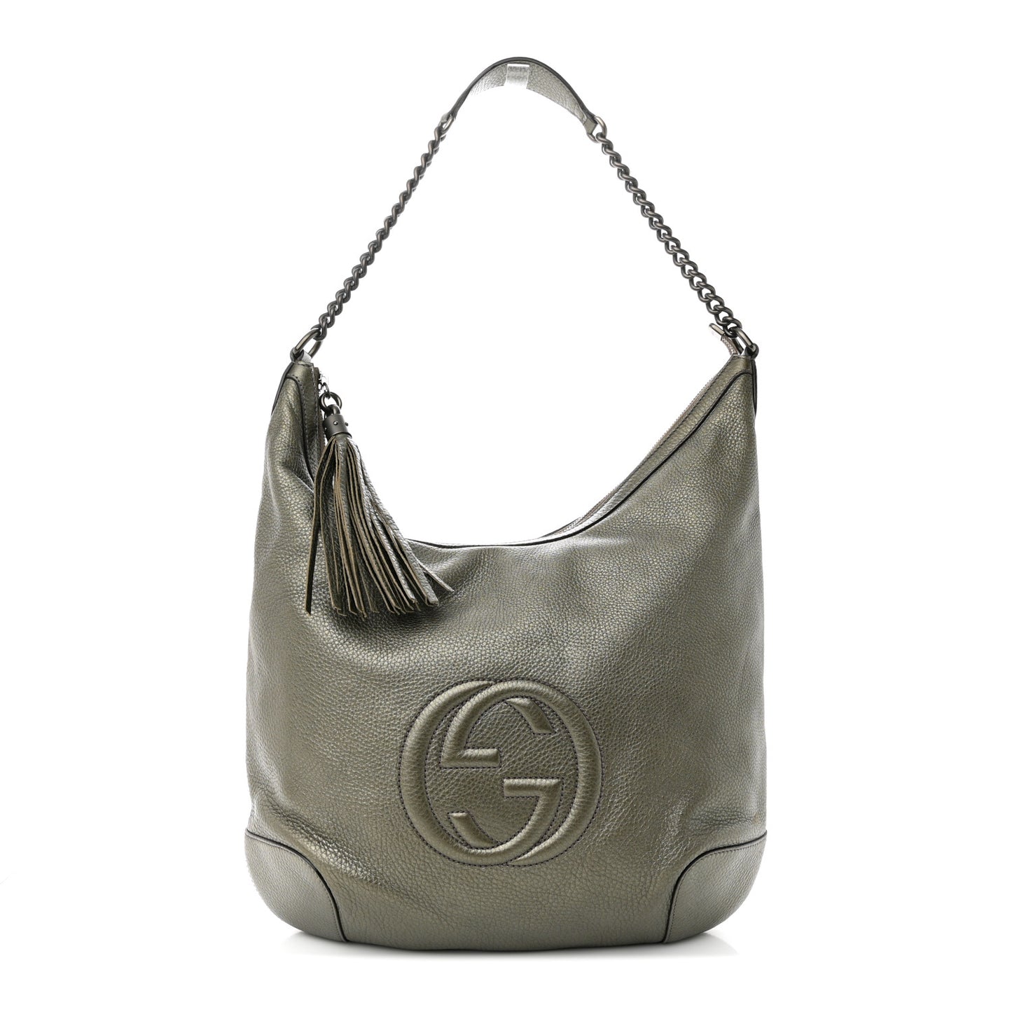 Metallic Pebbled Calfskin Medium Soho Chain Hobo Sasso
