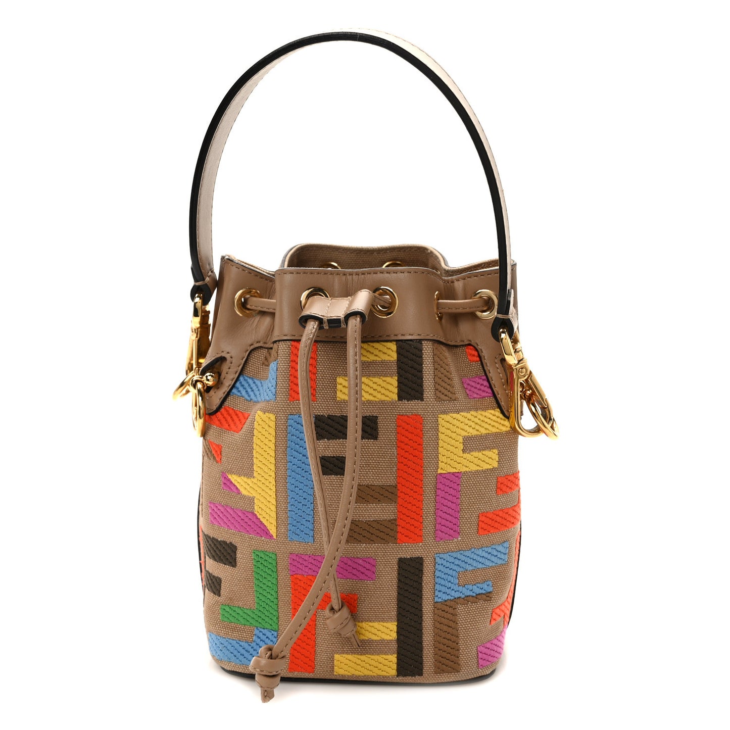 Canvas Vitello King F is Fendi FF Multicolor Embroidered Mini Mon Tresor Bucket Bag Multicolor Cuoio