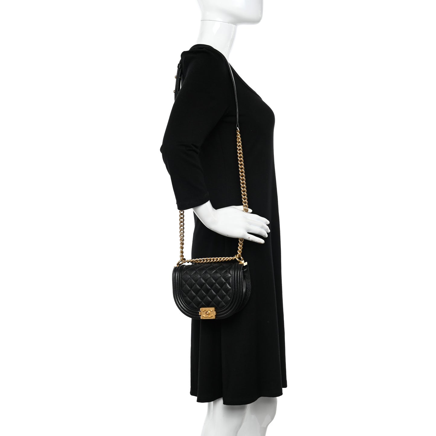 Caviar Quilted Small Boy Messenger Bag Black