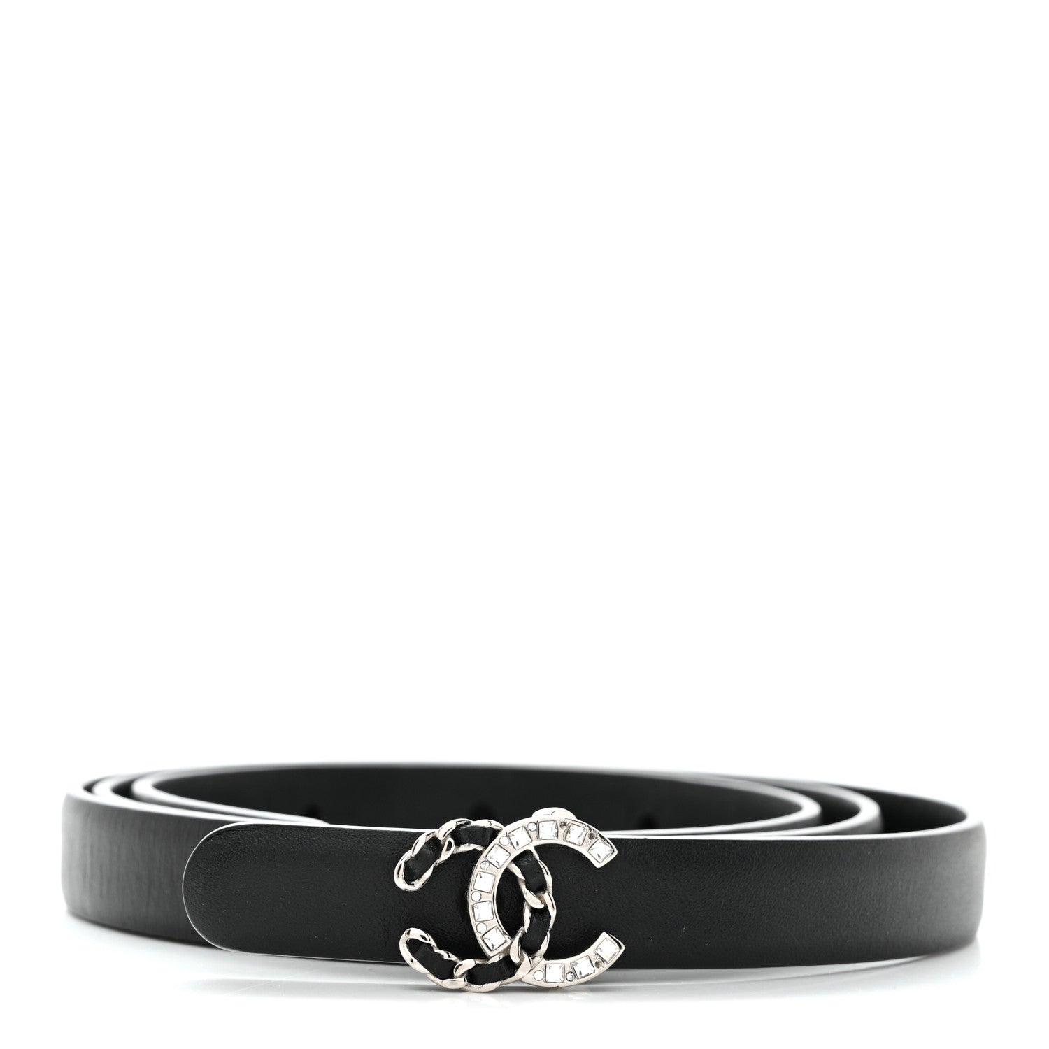 Chanel Lambskin Crystal CC Chain Belt 80 32 Black 1793503