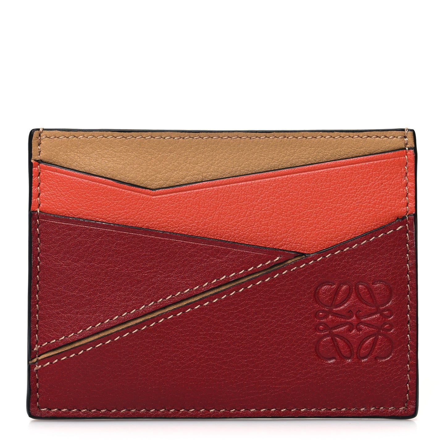 Calfskin Puzzle Colorblock Card Holder Multicolor