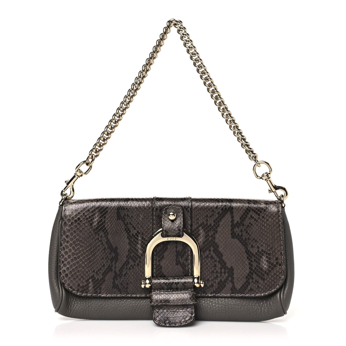 Snakeskin Calfskin Embossed Greenwich Clutch Grey