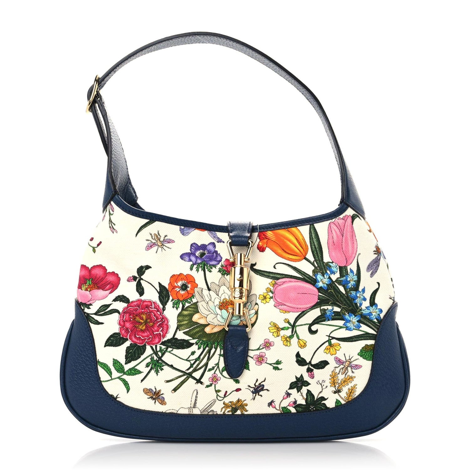 Gucci Canvas Flora Medium Jackie Hobo Blue Agata 1 of 12