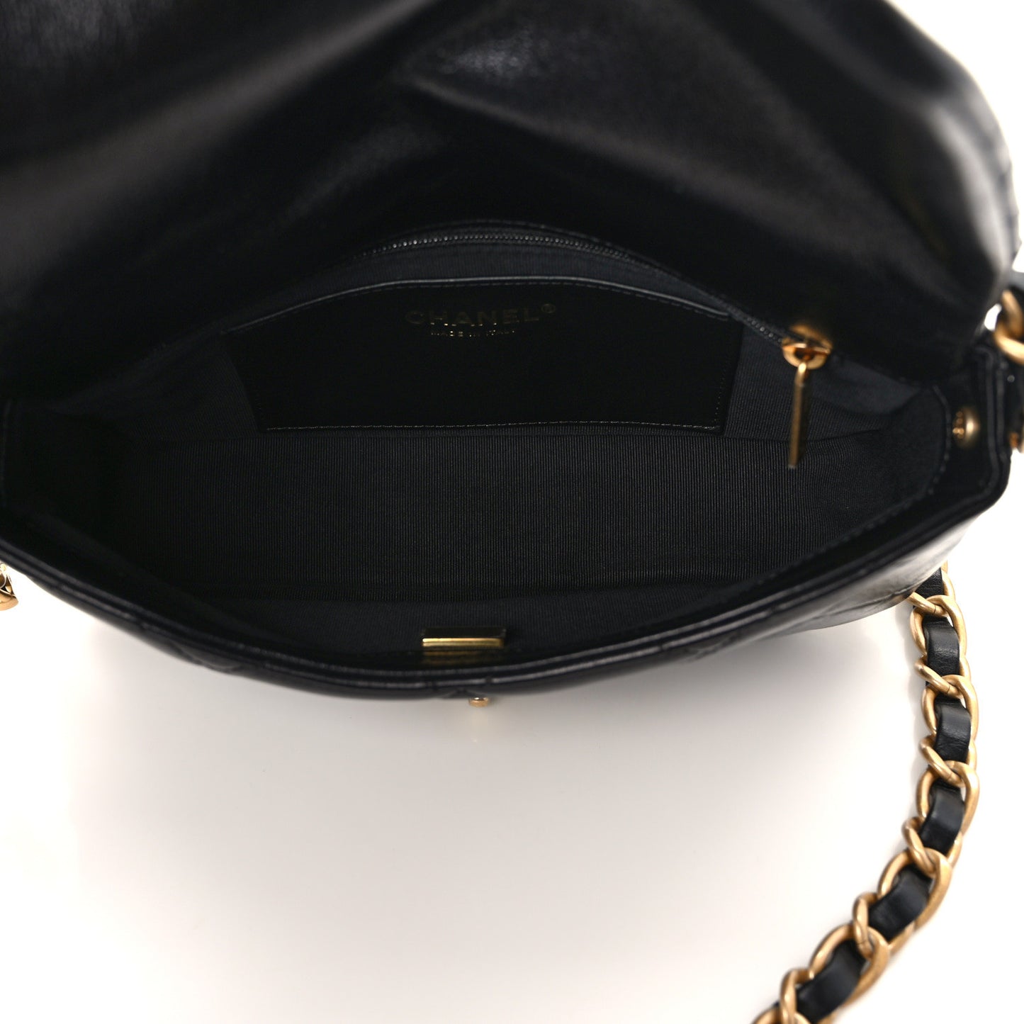Shiny Lambskin Quilted Chain Around Flap Bag Black