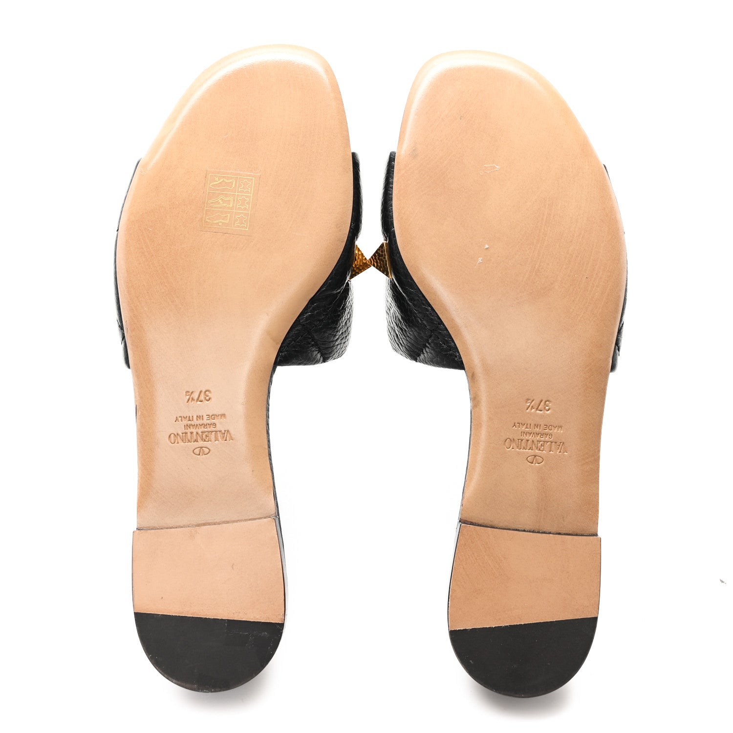 Valentino Garavani Pebbled Calfskin Roman Stud Flat Slide Sandals 37.5 Black 6 of 10