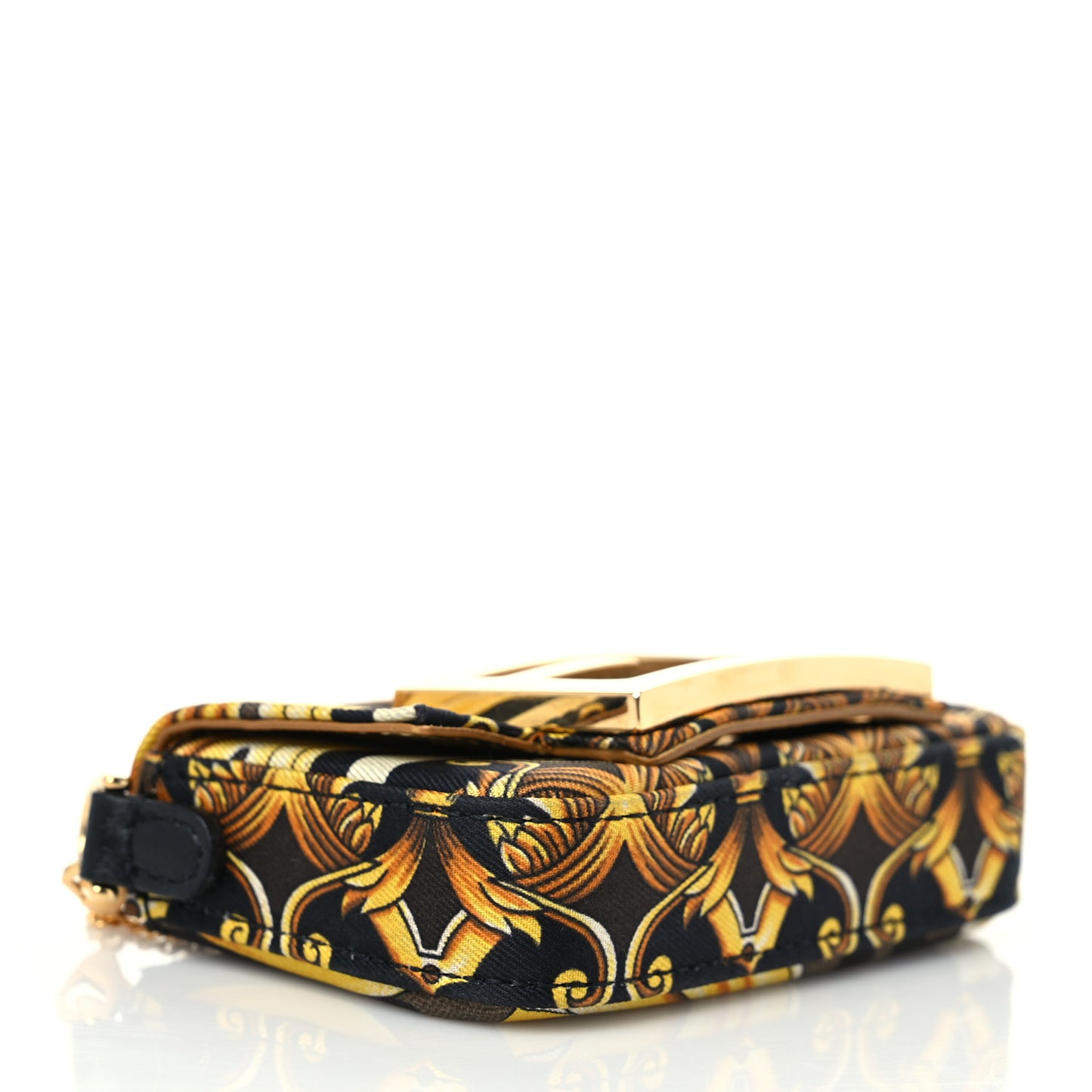 X VERSACE Silk Fendace FF Baroque Nano Brooch Baguette Black Gold