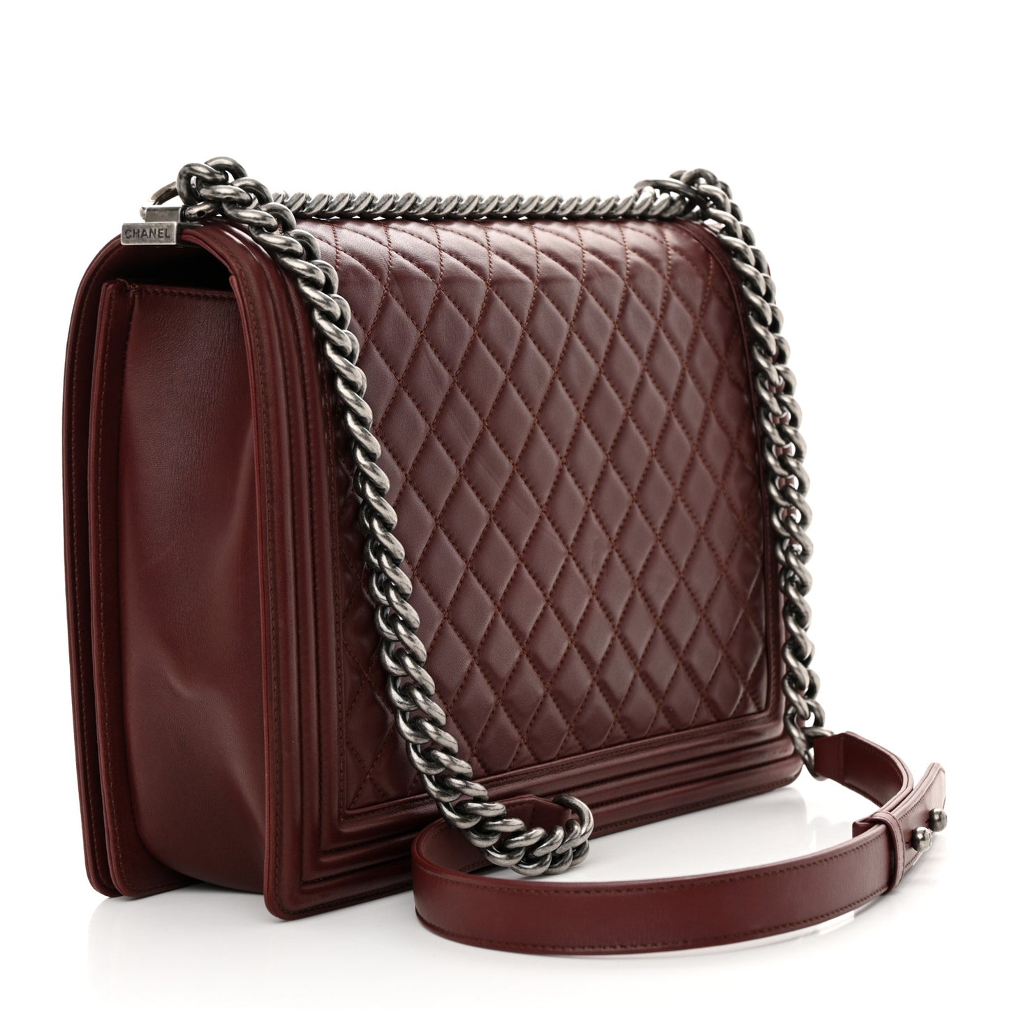Lambskin Quilted Large Boy Flap Dark Red