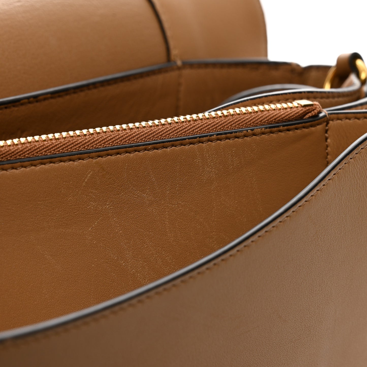 Shiny Smooth Calfskin Medium Frame Shoulder Bag Tan Optic White