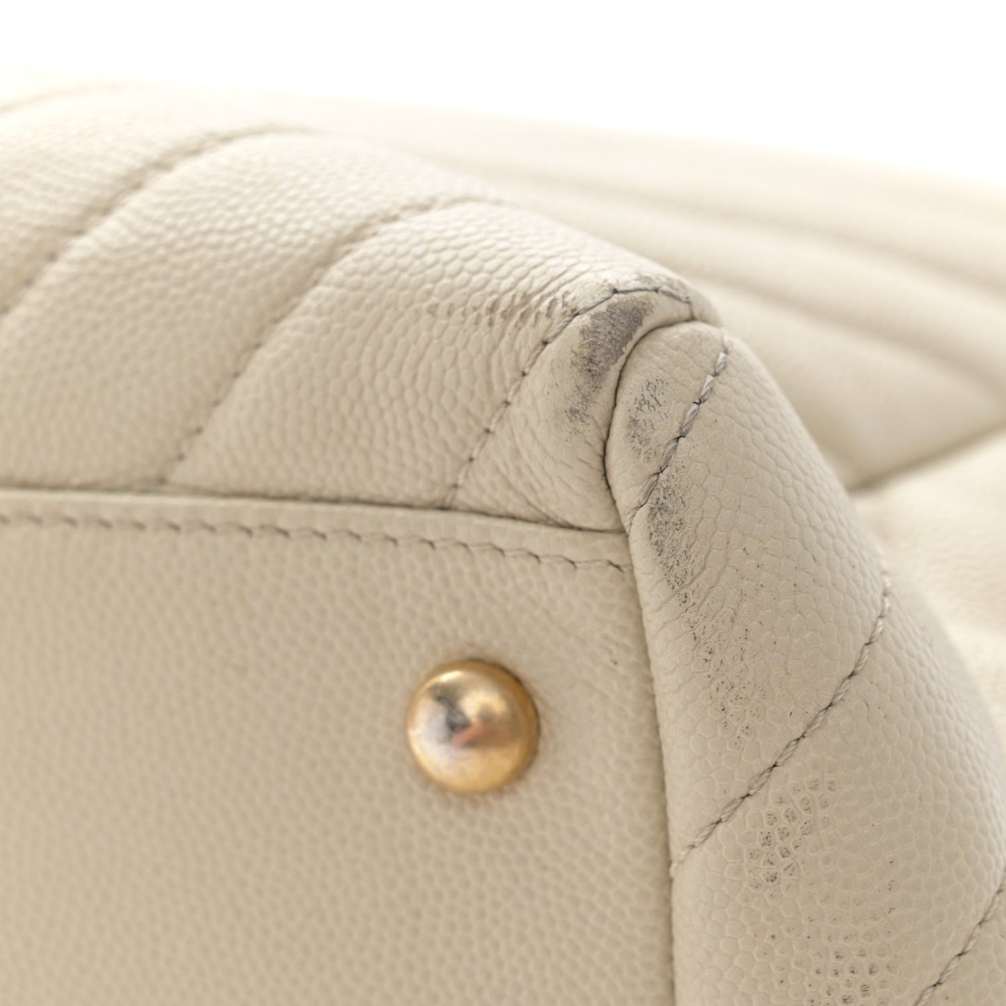 Caviar Chevron Quilted Coco Handle Shopping Tote Ivory