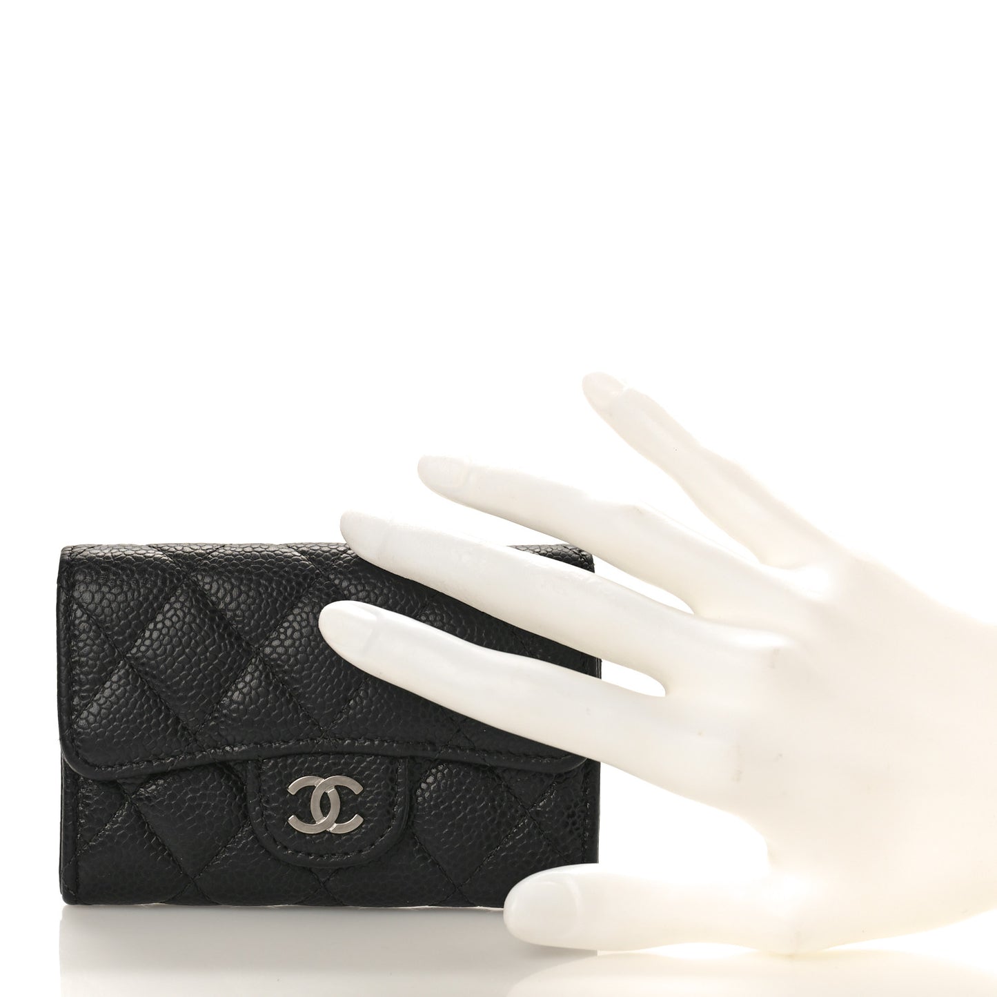 Caviar Quilted Flap Card Holder Wallet Black