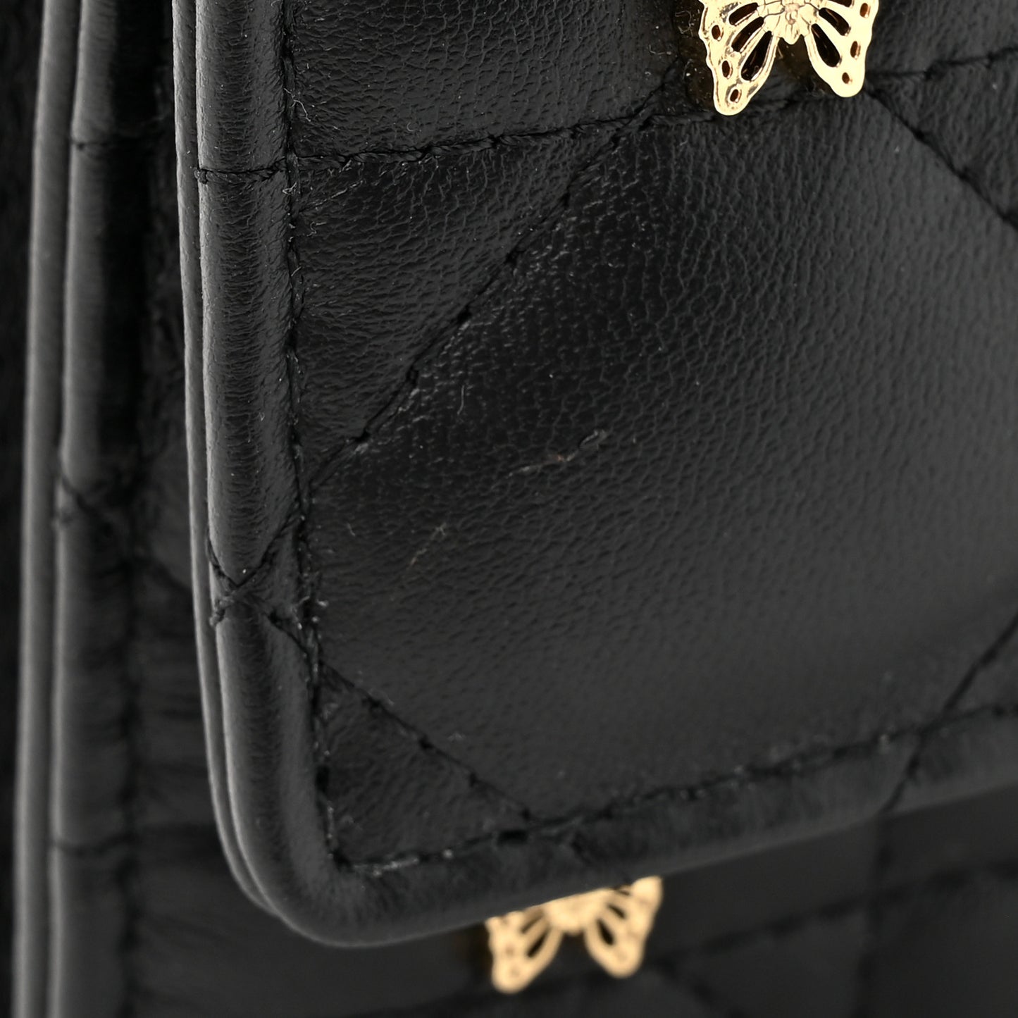 Lambskin Cannage Butterfly Studs Miss Dior Pouch Black