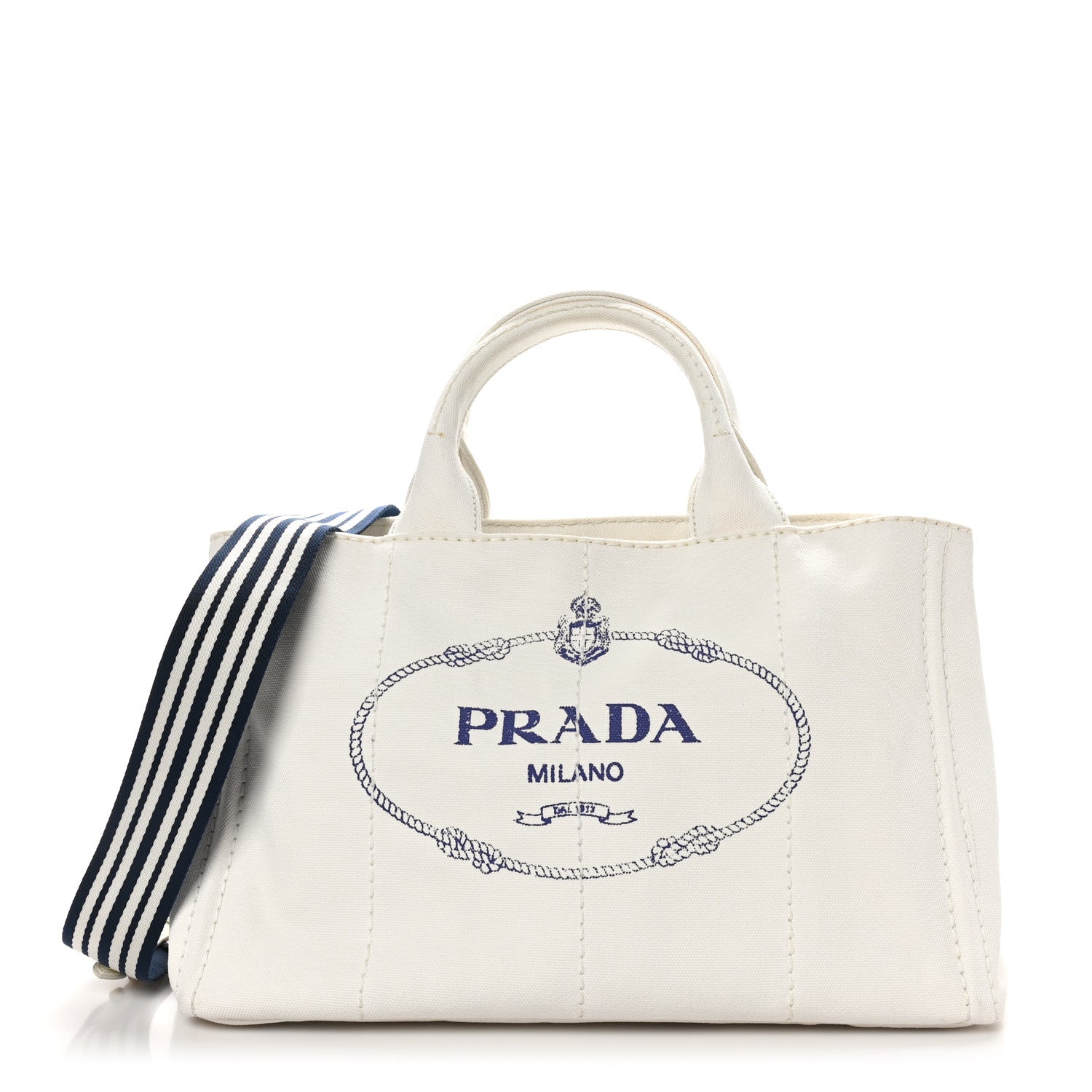 PRADA カナパ Prada Canapa Logo Tote White Blue 1712873 – FASHIONPHILE