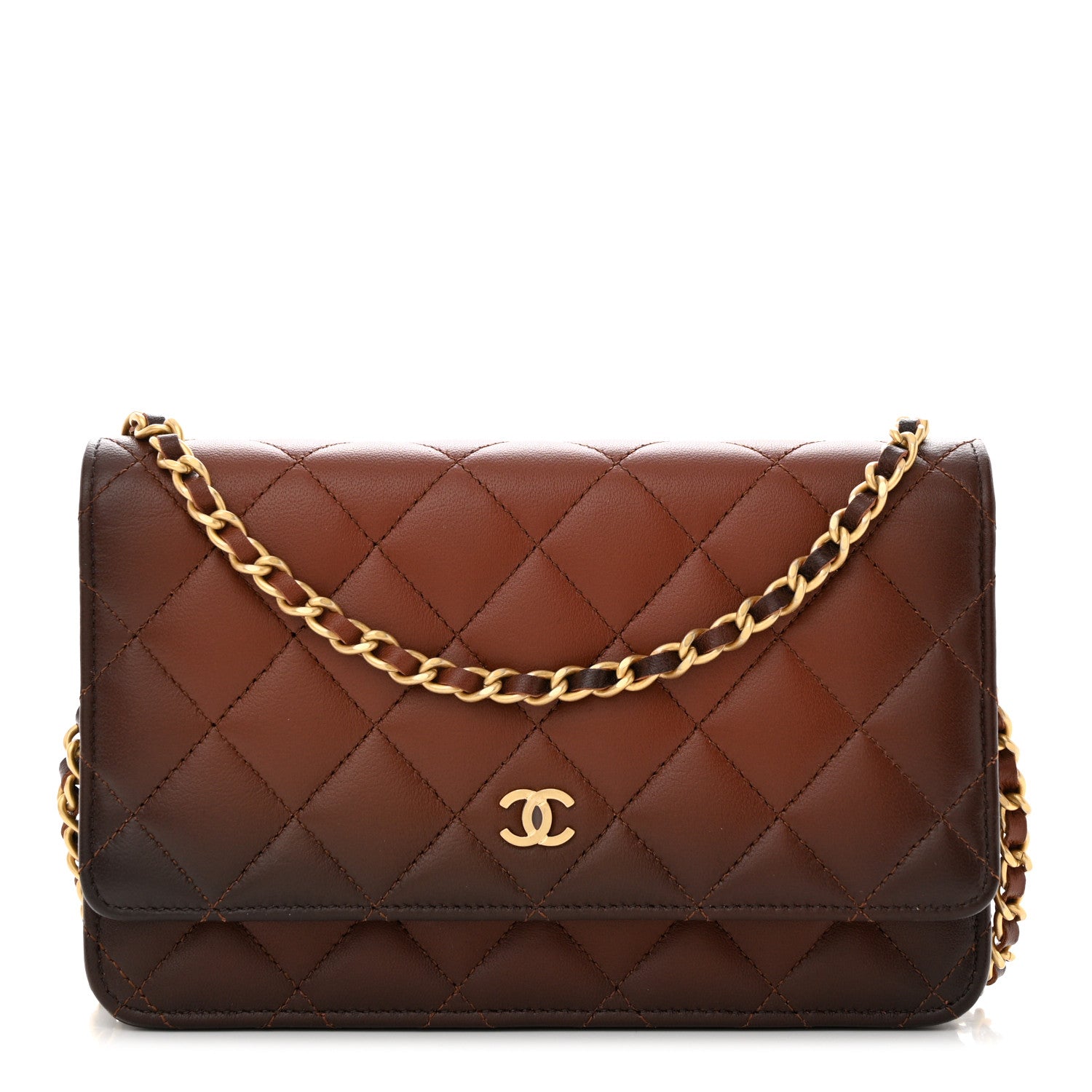 Chanel Gradient Lambskin Quilted Wallet On Chain WOC Brown 1474740